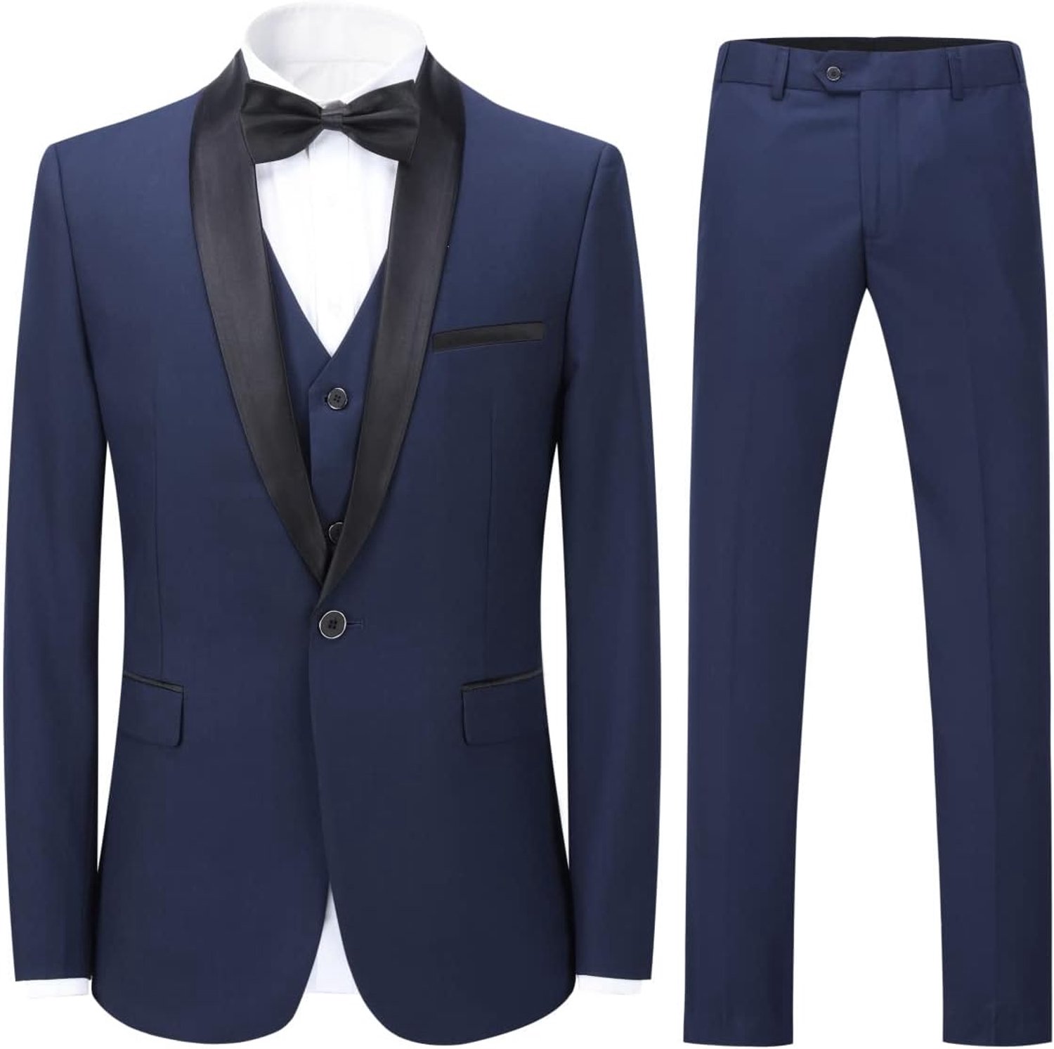 Sliktaa Herenpak 3-delig slim fit serie effen stof business shawl kraag klassieke tuniek