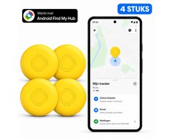 Android GPS Tracker – 4 stuks - Werkt met Google Find My App – Locatie Tracker voor Sleutels, Koffer, Fiets, Auto & Huisdier – Vervangbare Batterij – Alleen voor Android – Geel