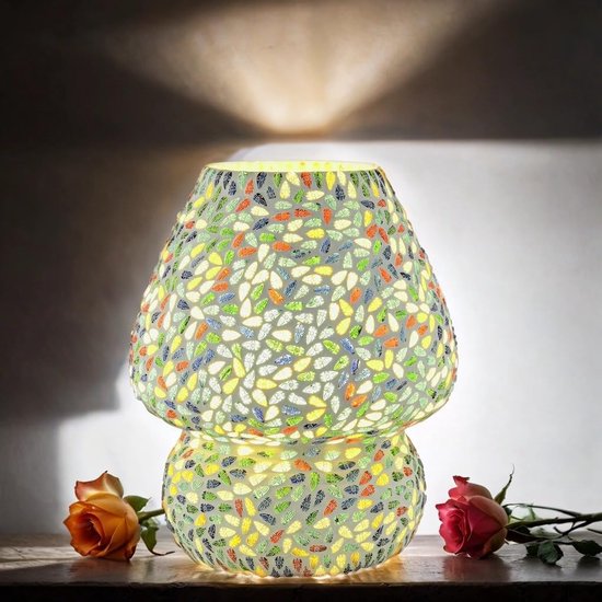 Boho-tafel- en nachtlamp van glas met mozaïekmotief Aubina -4- — afbeelding 5