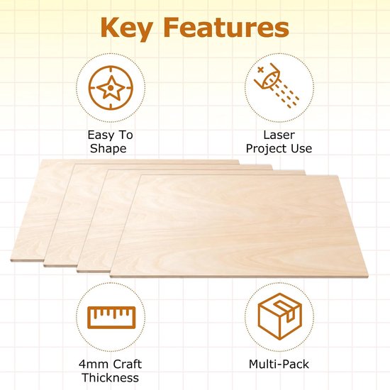 10 Pcs Plywood Sheets, A4 Basswood Sheets, Unfinished Thin Wood Boards for Crafts, DIY Engraving, Laser Projects, Model Making, Wood Burning and Decoration, 300 x 220 x 4 mm — afbeelding 4