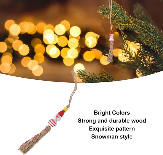 5 Stuks Kerstkralen Ornament, Schattige Heldere Kleuren Sterke Houten Sneeuwpop Houten Kralen Kerstprint Houten Kralen Met Touw Sjaal Houten Kralen Voor Boomdeur Slaapkamer(Five-Pointed Star-Rood) — afbeelding 3