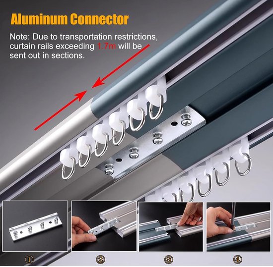 Double Track ain Rails voor Plafond Mount 8-18ft Adjuble Metal ain Staven Ideaal voor Slaapkamer & Woonkamer Wit h & Slish — afbeelding 5
