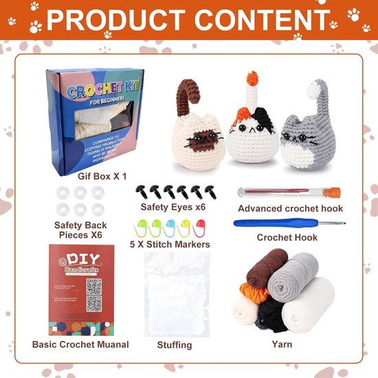 Haken voor Beginners: Dierlijke Amigurumi Set met Stapsgewijze Video, Maak Drie Schattige Katten en Ontwikkel Creatieve Vaardigheden — afbeelding 5
