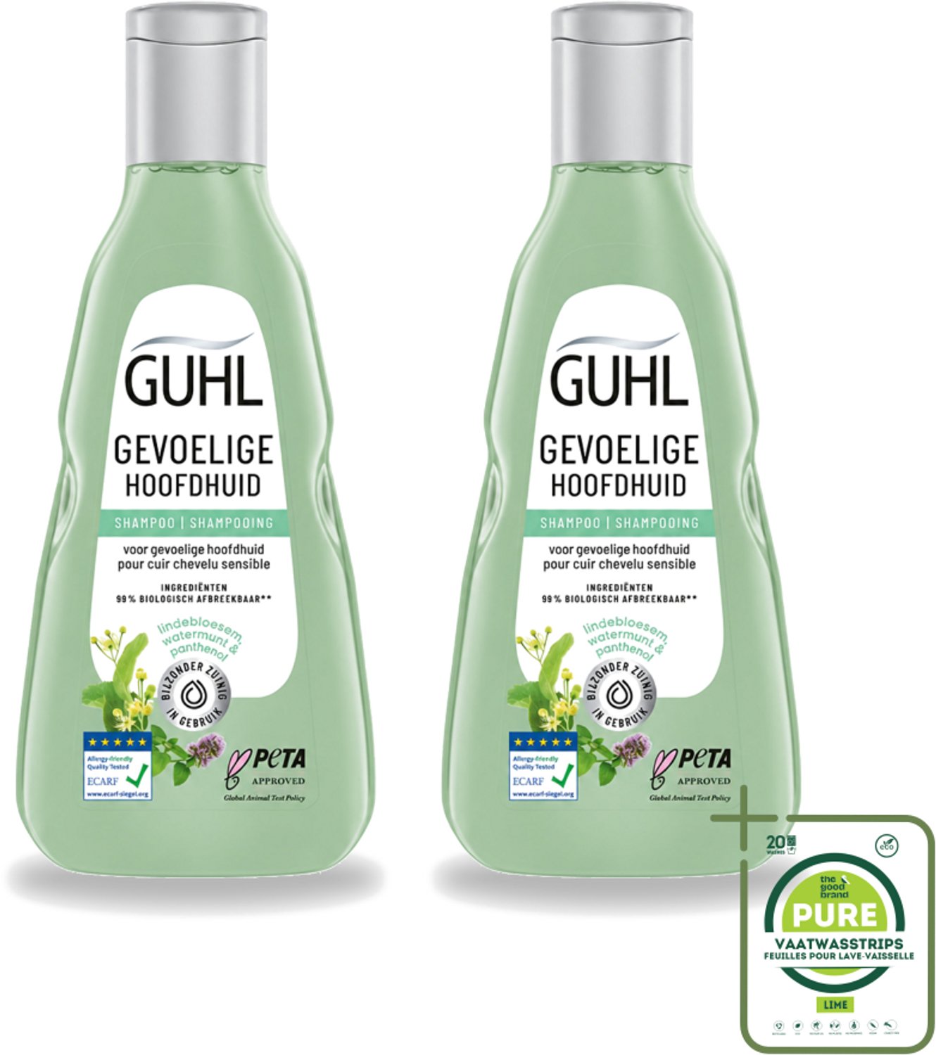 2 x Guhl - Shampoo - Gevoelige Hoofdhuid - 250 ml - Grootverpakking - Vaatwasstrips - Gevoelige Hoofdhuid - Kalmerende Shampoo - Droge Hoofdhuid - Hoofdhuid Verzorging - Haar Verzorging