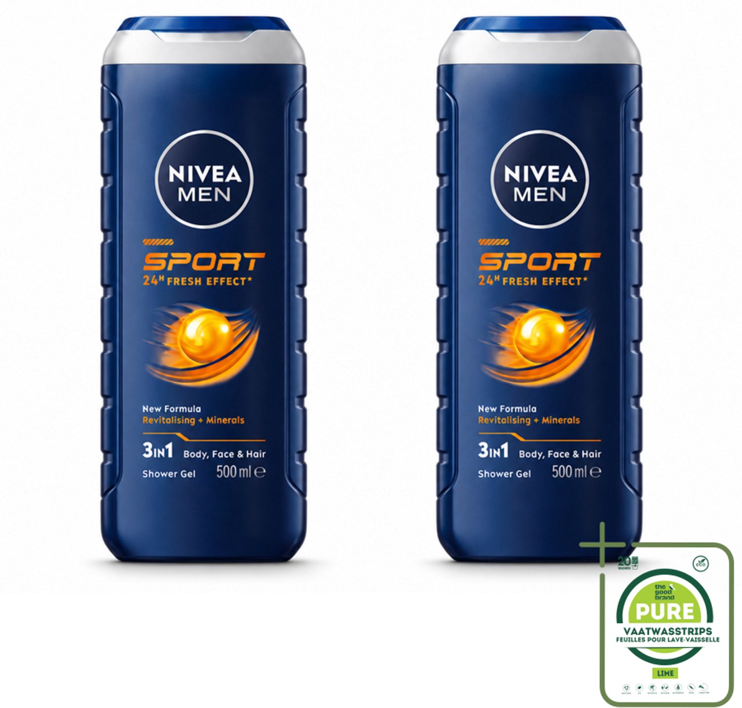 2 x NIVEA MEN - Douchegel - Sport - 500 ml - Grootverpakking - Vaatwasstrips - Sportdouchegel - Mannelijke Douchegel - Verfrissende Douchegel - Lichaam Verzorging - Gezicht Verzorging