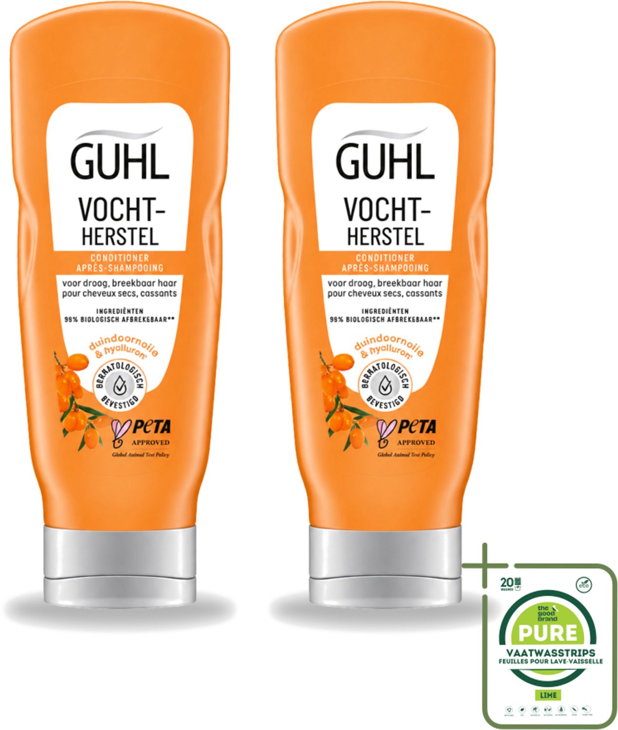 2 x Guhl - Crème Conditioner - Vochtbalans - 200 ml - Grootverpakking - Vaatwasstrips - Hydratatie Haar - Vochtbalans Haar - Droog Haar - Zachtheid Haar - Tarwekiem-olie