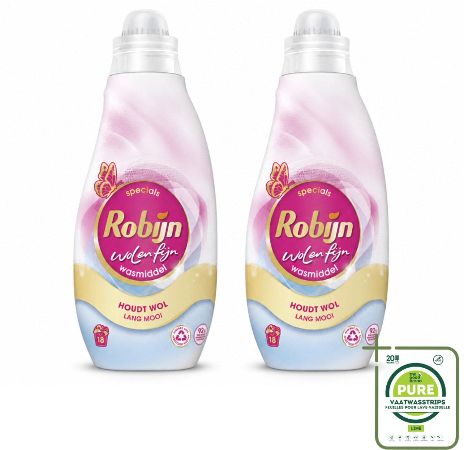 2 x Robijn Specials - Wol & Fijn - Vloeibaar Wasmiddel - 18 Wasbeurten - Grootverpakking - Vaatwasstrips - Wasmiddel Wol En Zijde - Fijne Was Beschermers - Was Voor Delicate Stoffen - Was Voor Wollen Kleding - Was Voor Zijde