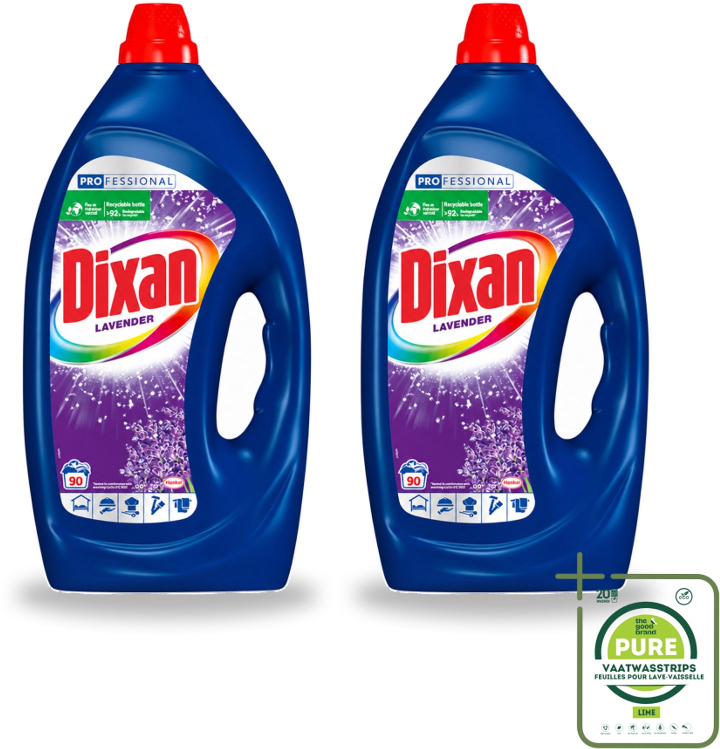 2 x Dixan - Vloeibaar wasmiddel - Fresh Lavender - Professional - 90 wasbeurten - Grootverpakking - Vaatwasstrips - Wasmiddel - Waskracht - Frisse Geur - Lavendel - Reiniging