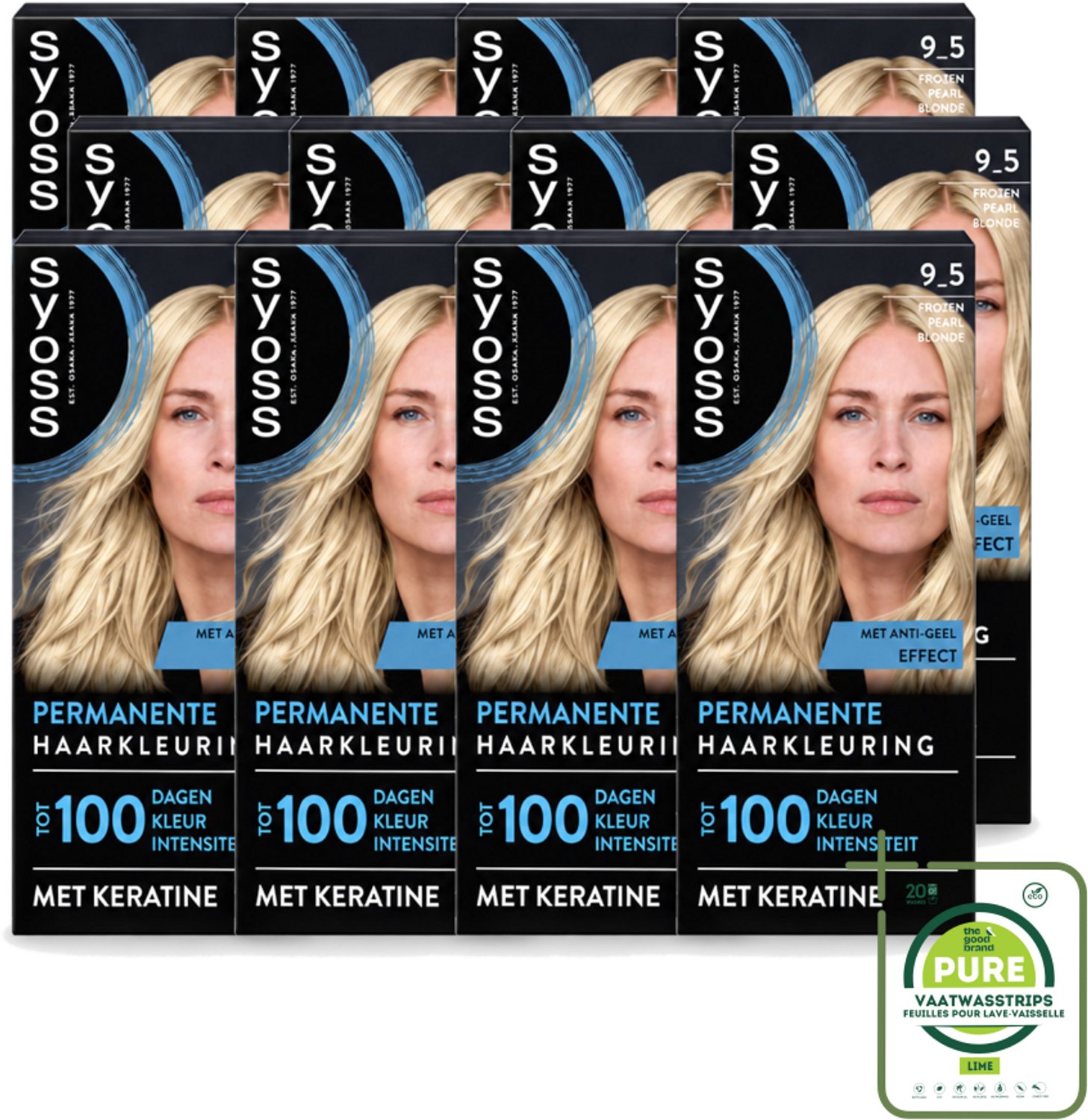 12 x SYOSS - Coloration 9-5 Frozen Pearl Blonde - Haarverf - Grijsdekking - Vermindert Haarbreuk - Grootverpakking - Vaatwasstrips - Permanente Haarkleuring - Haarkleur - Grijsdekking - Keratine - Haarkleur Intensiteit