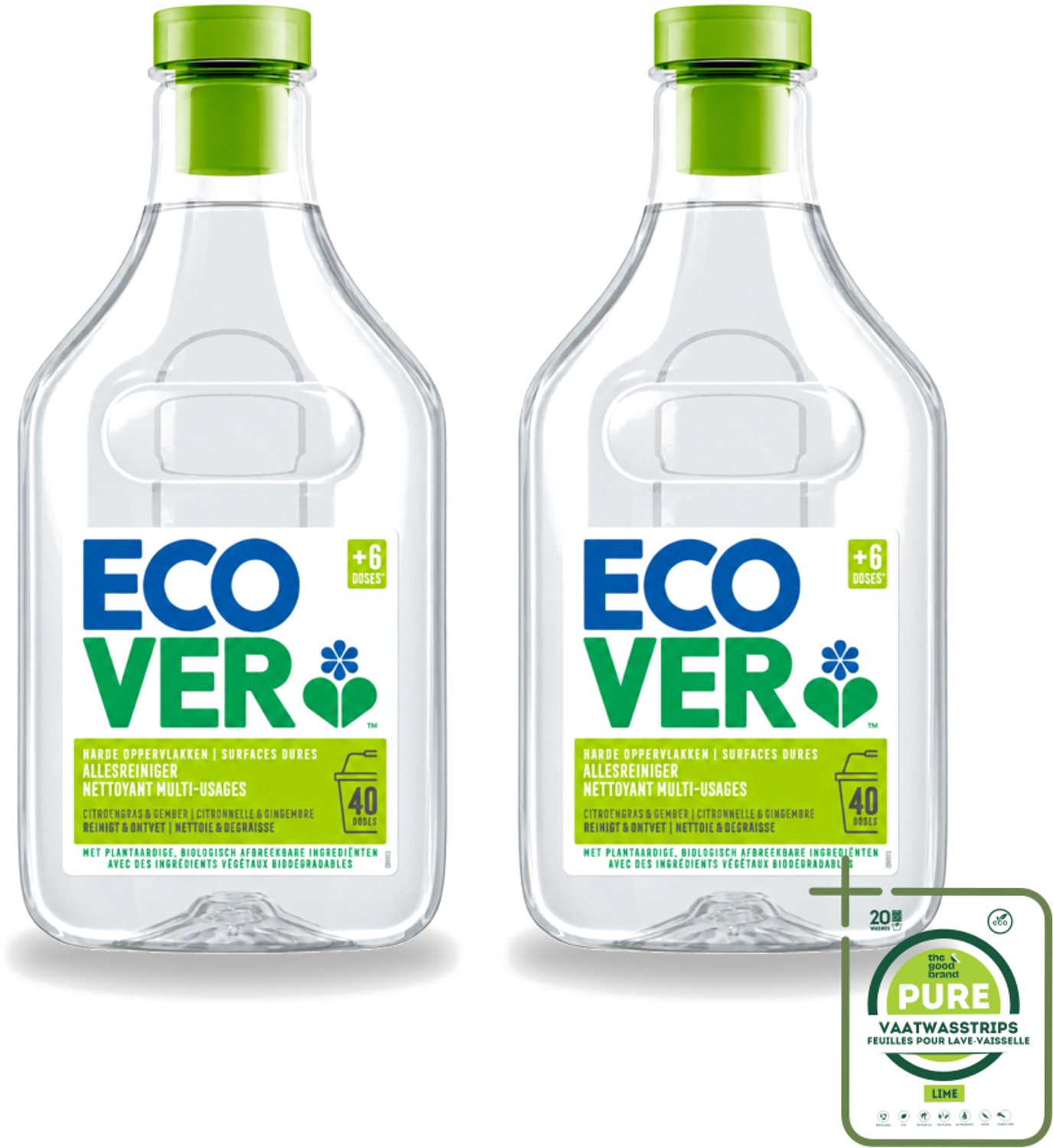 2 x Ecover - Allesreiniger - Citroengras & Gember - 1 liter - Grootverpakking - Vaatwasstrips - Allesreiniger - Citroengras - Gember - Natuurlijke Reiniger - Plantaardige Reiniger