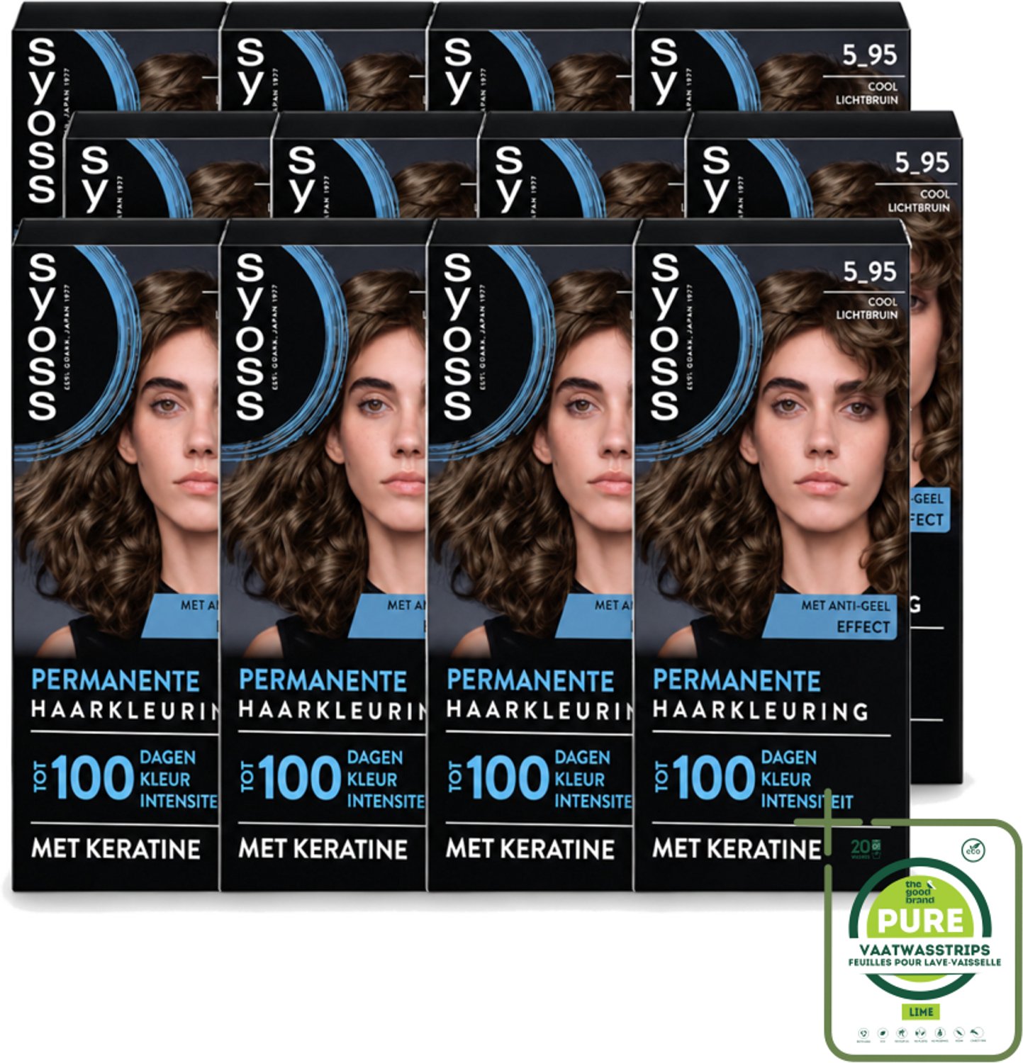 12 x SYOSS - Permanent Coloration 5-95 - Haarverf - Permanente Haarkleuring - Cool Lichtbruin - Grijsdekking - Vermindert Haarbreuk - Grootverpakking - Haarkleur - Haarkleuringscrème - Haarkleuringsmasker - Keratine - Haarkleuringsproduct