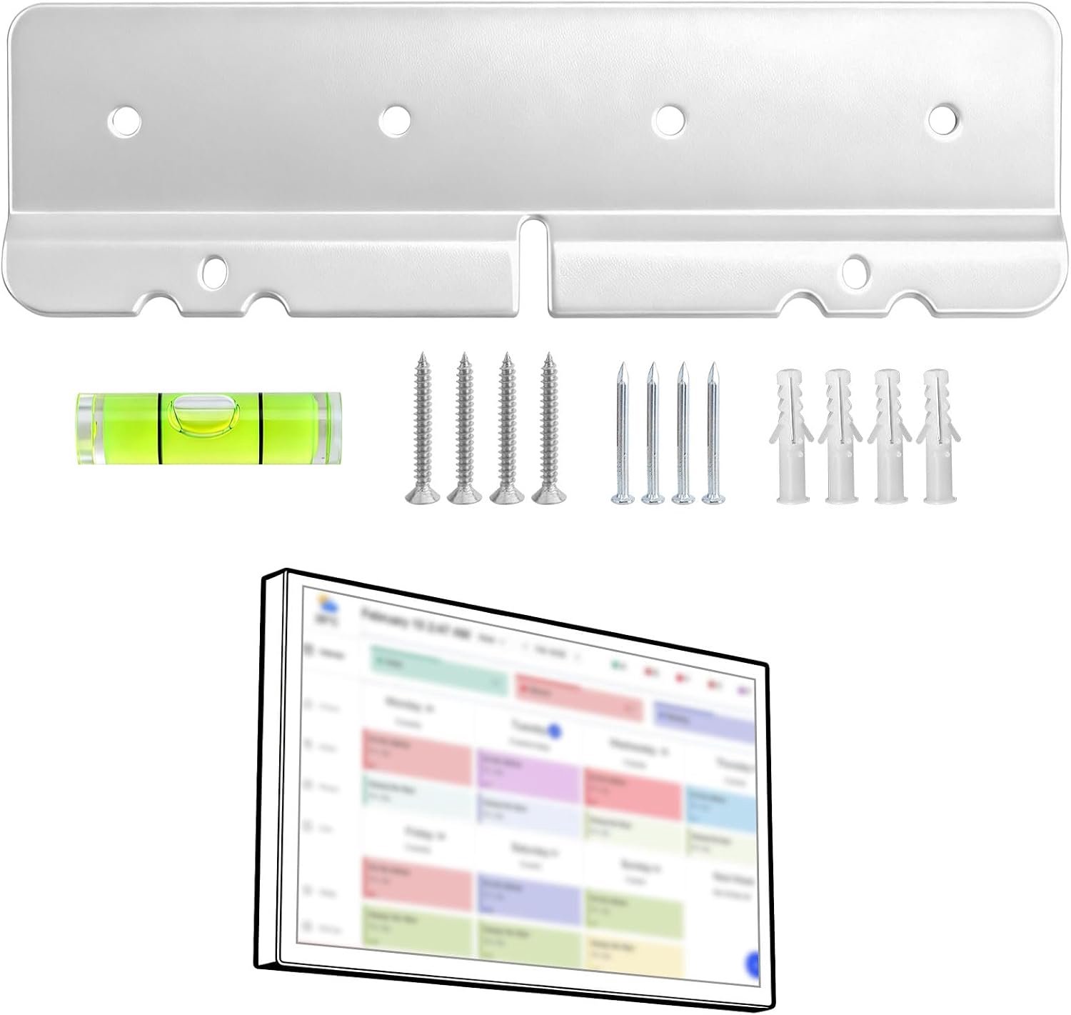 Wandbevestiging Kit voor Skylight Kalender 15 Inch, Boor vrij Metaal Beugel Compatibel met Skylight Digitaal Kalender Accessoires Veilig Wandmontage met Waterpas & Hardware