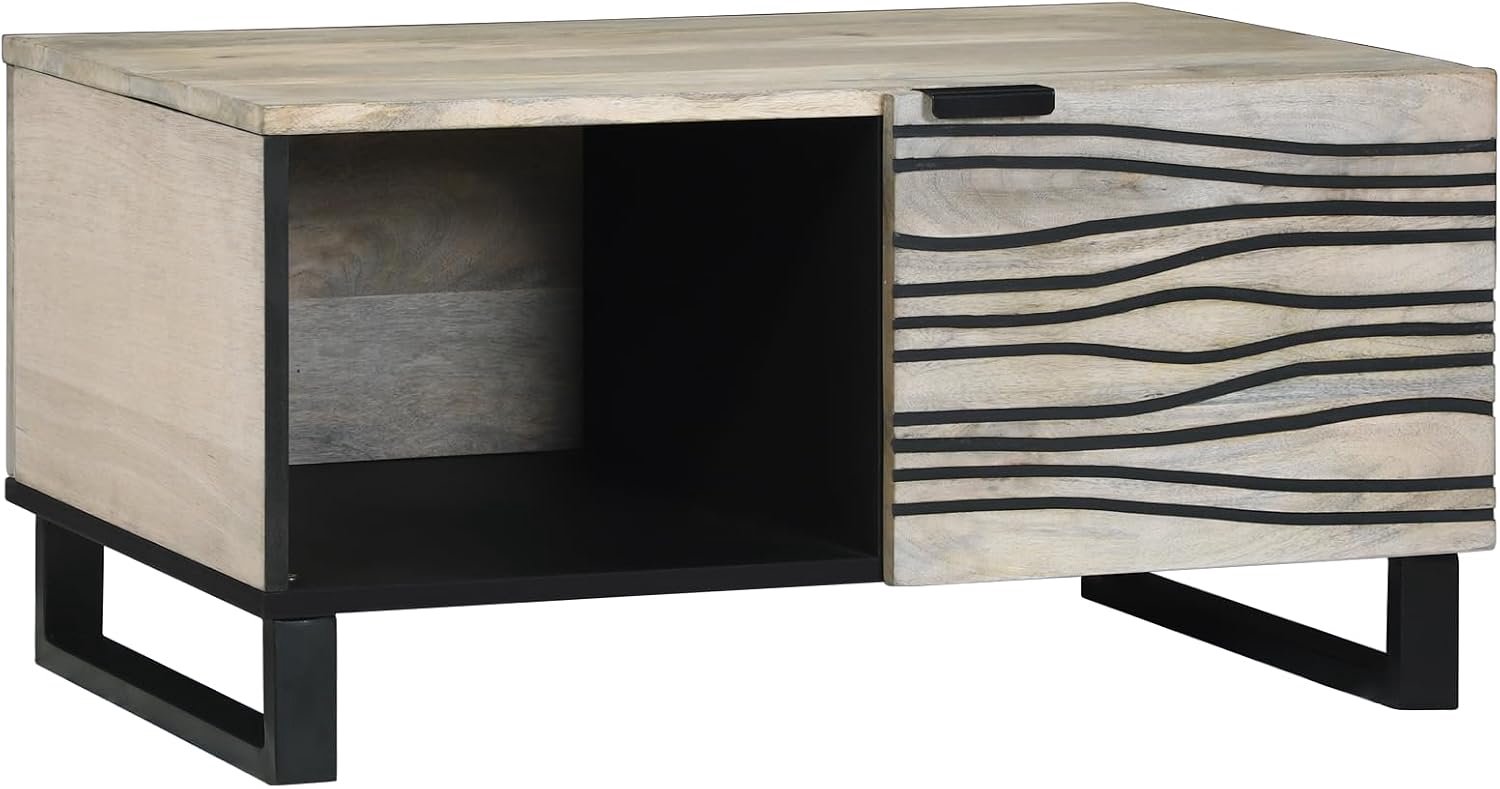 Salontafel, wit, zwart, voor binnen, woonkamer, 80 x 50 x 40 cm, massief mangohout