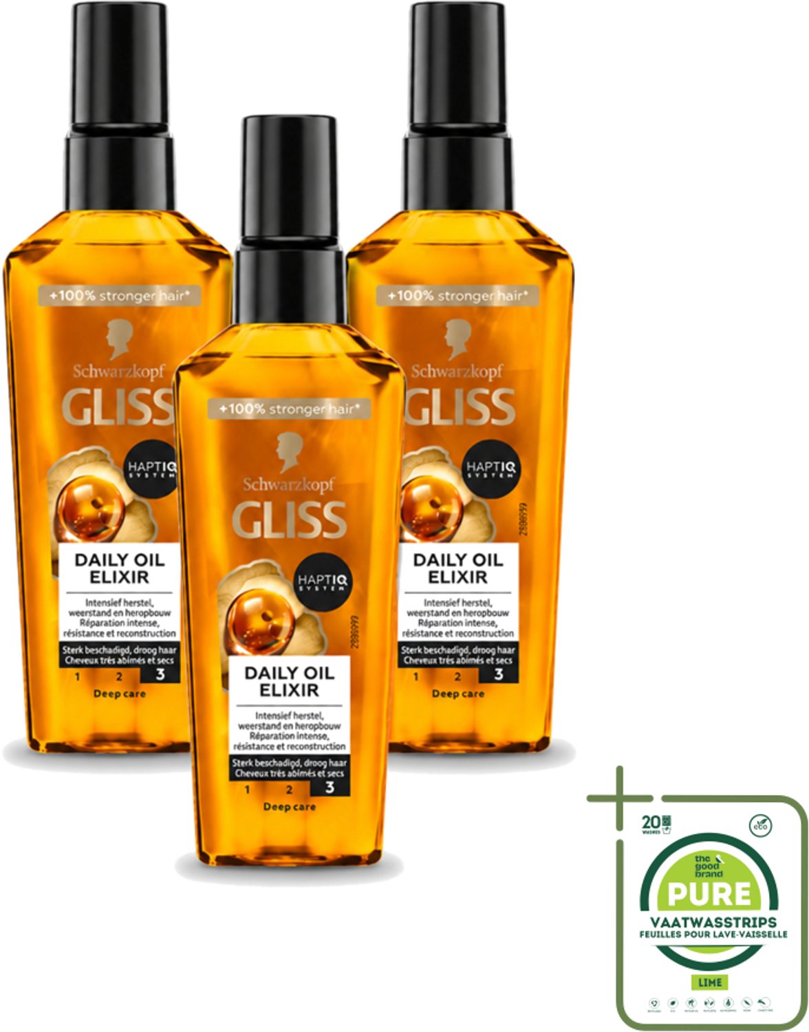 3 x Gliss - Hair Repair - Oil Elixer - Ultiem Haarherstel en Glans - Grootverpakking - Vaatwasstrips - Haarherstel - Haarbescherming - Haarvoeding - Keratine - Haarbreuk