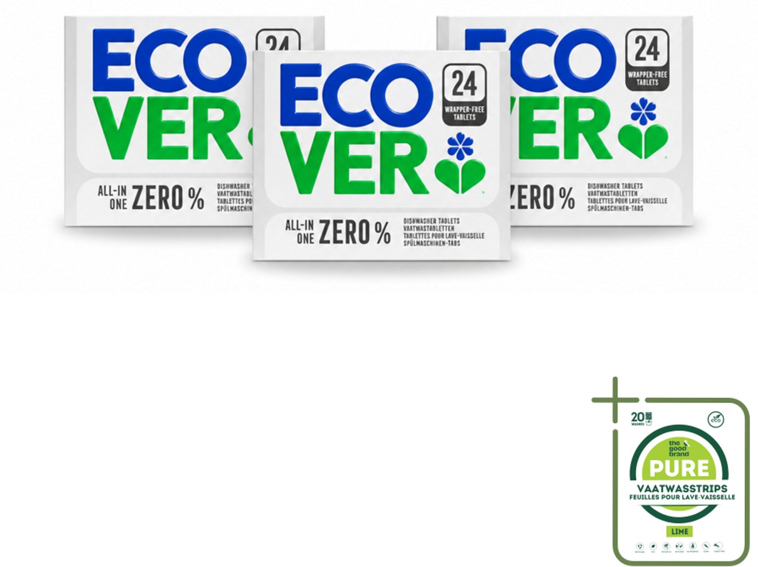 3 x Ecover - Vaatwastabletten All-in-One Zero% - 24 Tabs - Grootverpakking - Vaatwasstrips - Vaatwasmiddel - Vaatwastablet - Zero% Vaatwastablet - Gevoelige Vaatwasmiddel - Milieuvriendelijk Vaatwasmiddel