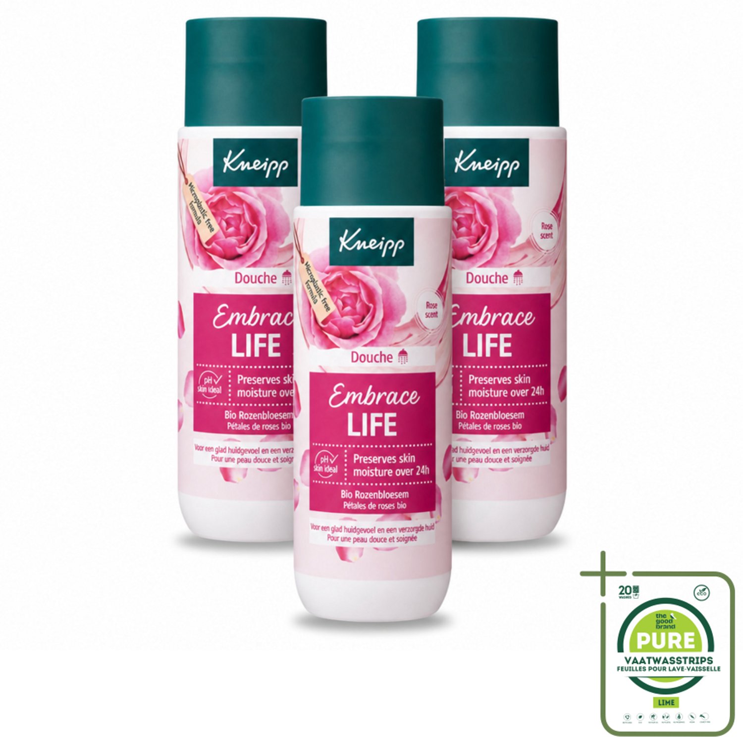 3 x Kneipp - Douchegel - Embrace Life - 200 ml - Grootverpakking - Vaatwasstrips - Douchegel - Roze Geur - Hydraterende Douchegel - Zachte Douchegel - Huidverzorging