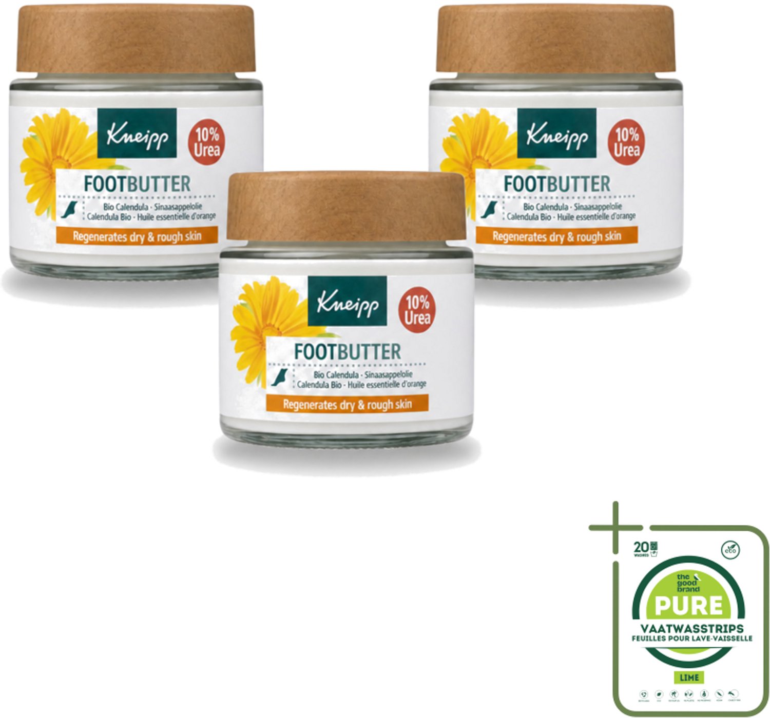 3 x Kneipp - Voetbutter - Calendula - Met citrusgeur - 100 ml - Grootverpakking - Vaatwasstrips - Voetverzorging - Voeten Droog - Voeten Ruw - Voeten Vermoeid - Voetbutter