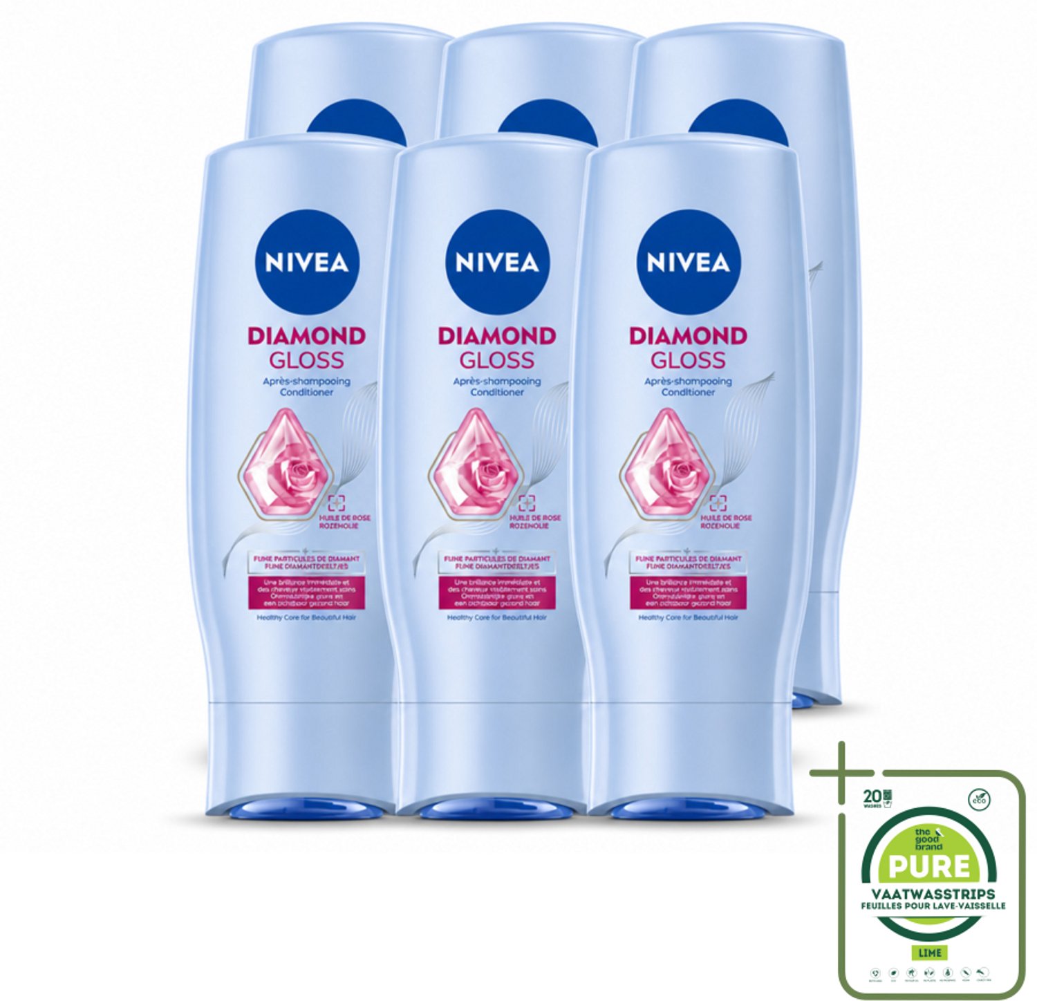 6 x NIVEA - Diamantglans Conditioner - Crèmespoeling - Voor Glans - 200 ml - Grootverpakking - Vaatwasstrips - Diamant Glans - Haar Verzorgen - Haar Glans - Haar Verzachten - Haar Doorkambaar