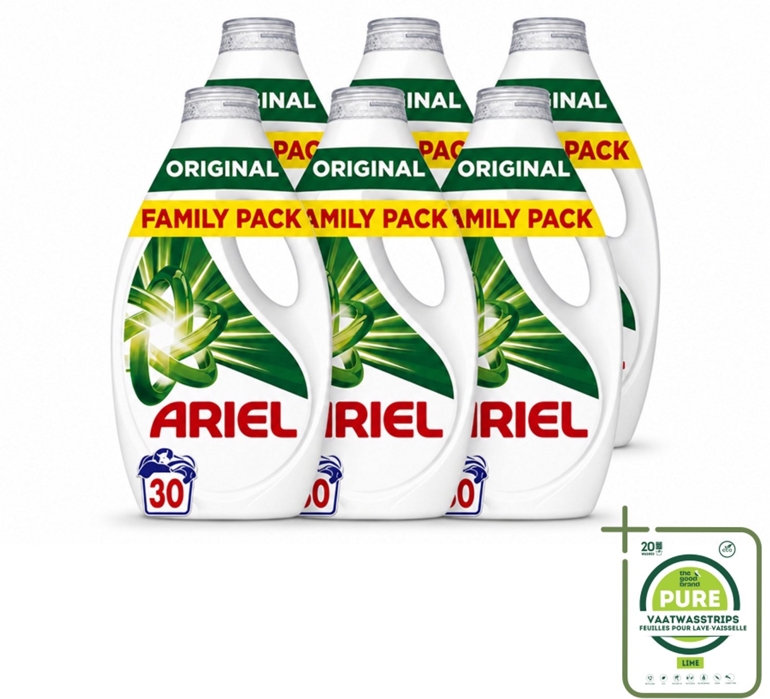 6 x Ariel - Vloeibaar Wasmiddel - Original - 30 Wasbeurten - 1350 ml - Grootverpakking - Vaatwasstrips - Wasmiddel - Vlekverwijdering - Koud Wassen - Frisse Geur - Ariel