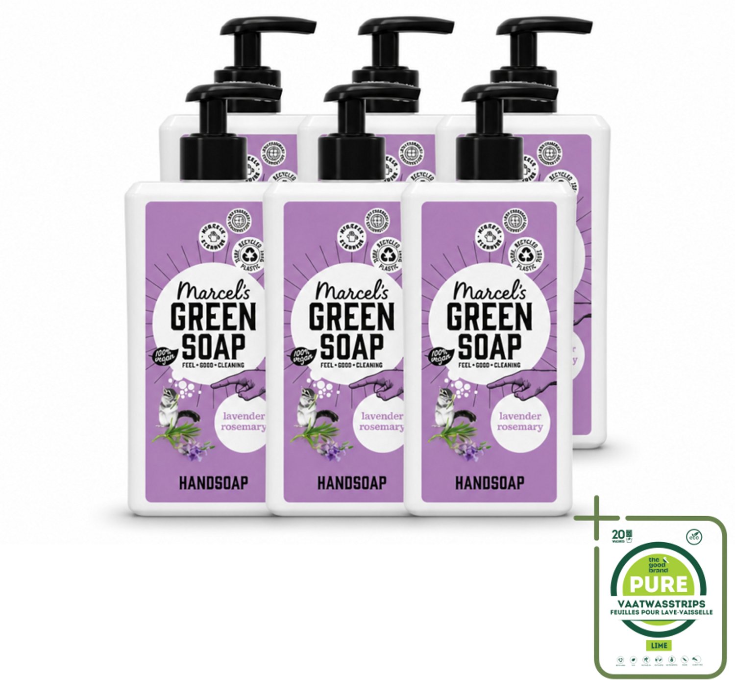 6 x Marcel's Green Soap - Handzeep - Lavender & Rozemarijn - Voor dagelijks gebruik - 500 ml - Grootverpakking - Vaatwasstrips - Handzeep - Natuurlijke Handzeep - Handwas - Lavendel - Rozemarijn