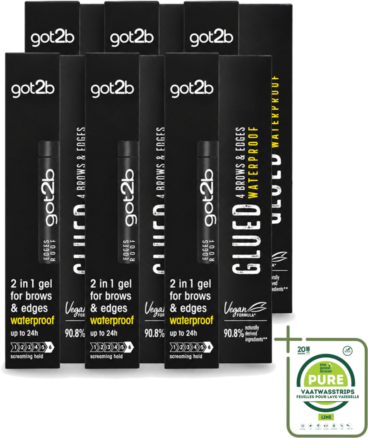 6 x Got2B - Wenkbrauwgel - 4 Brows & Edges Waterproof Transparant - 16 ml - Grootverpakking - Vaatwasstrips - Wenkbrauwen Stylen - Haarranden Stylen - Waterdichte Gel - Strakke Brows - Babyhaartjes