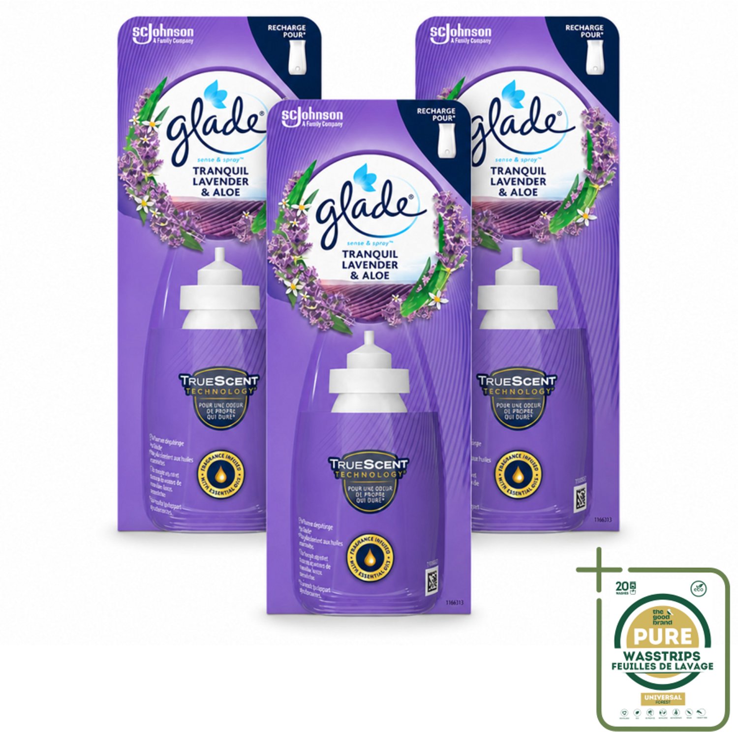 3 x Glade - Sense & Spray Navulling - Tranquil Lavender & Aloë - 18 ml - Wasstrips - Luchtverfrisser - Lavendel - Geur - Geurverspreiding - Geurhoudende Navulling