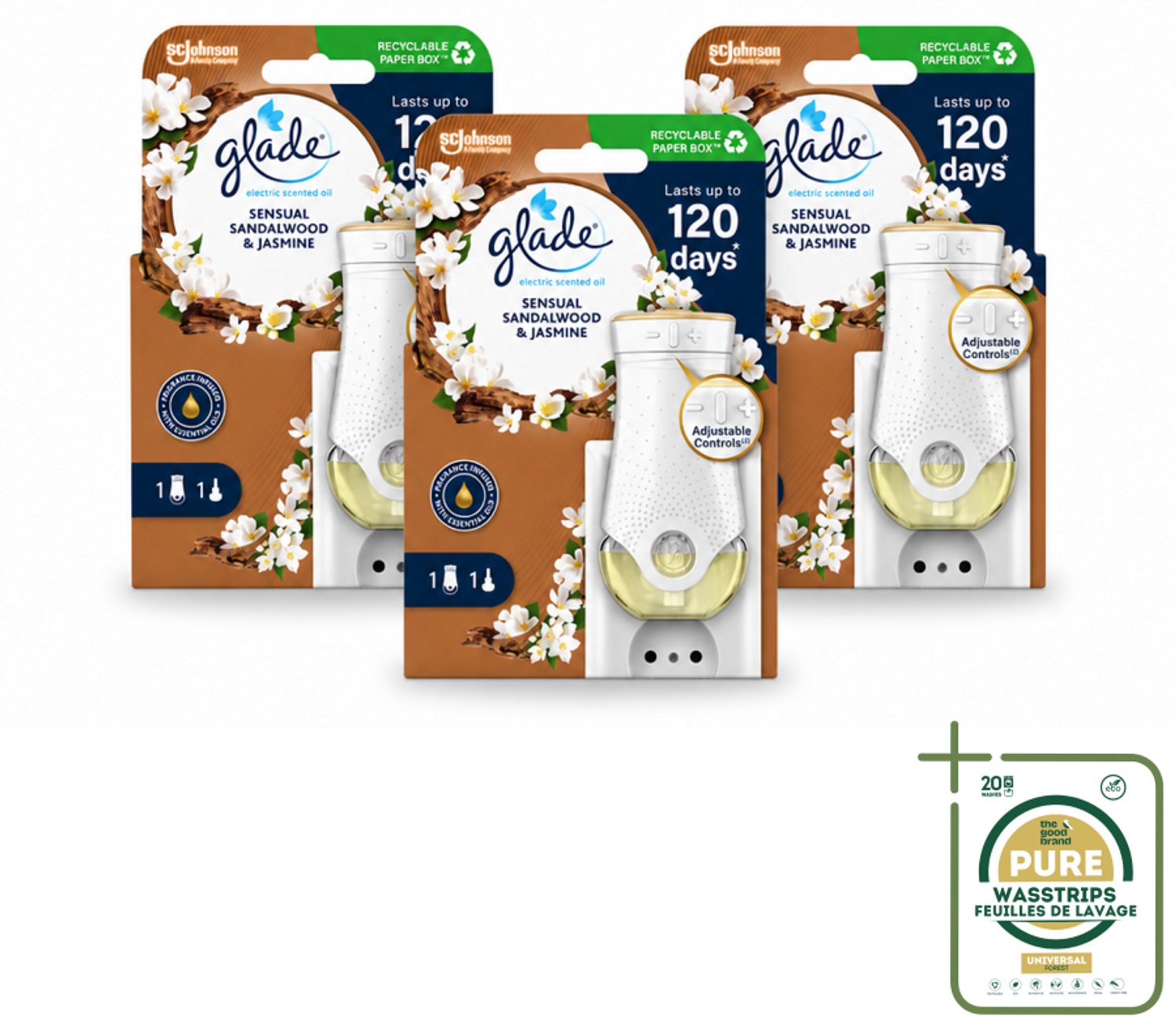 3 x Glade - Houder Elektrische Olie - Sensual Sandelhout Jasmijn - Wasstrips - Geurhouders - Luchtverfrisser - Elektrische Geurhouder - Geur In Huis - Geur In Woonkamer