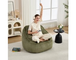 DESMIU Zitzakstoel 98 Bij 92 Bij 73 Cm - Met Rugleuning En Traagschuimvulling - Voor Woonkamer En Slaapkamer - Ribstof Smaragdgroen