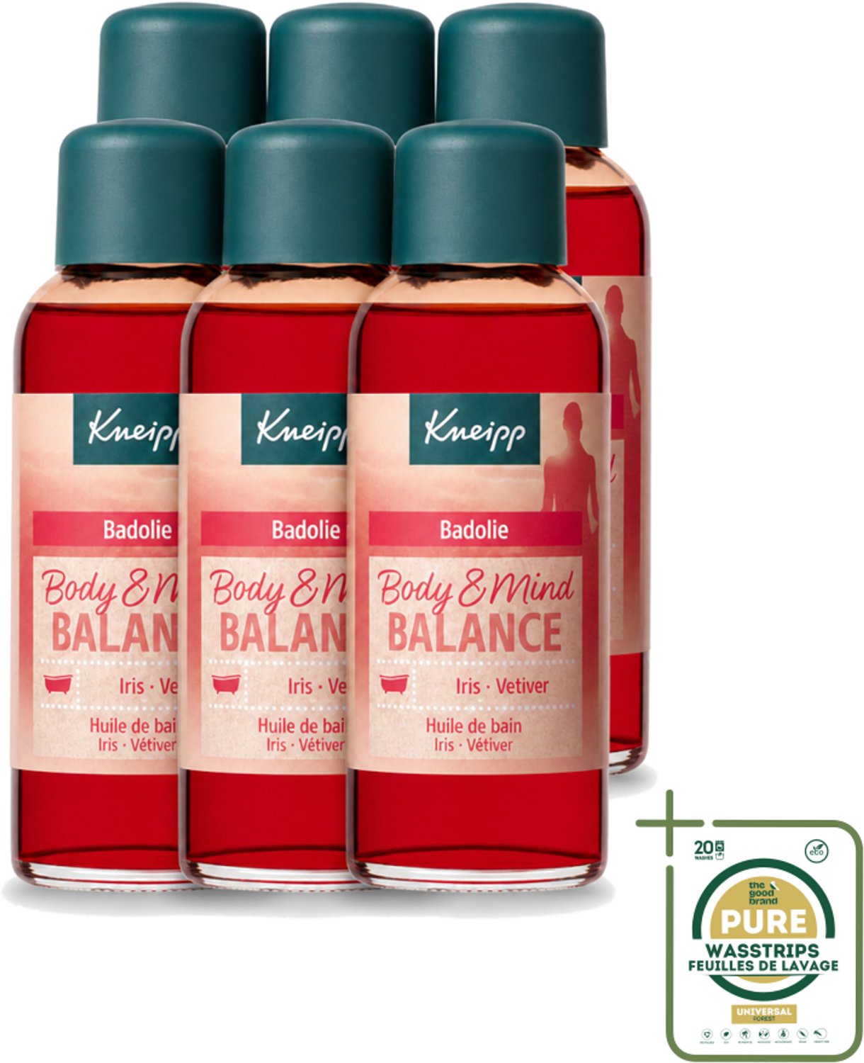6 x Kneipp - Badolie - Body & Mind Balance - Iris & Vetiver - 100 ml - Wasstrips - Badolie - Natuurlijke Balans - Ontspanning - Energie - Self Care