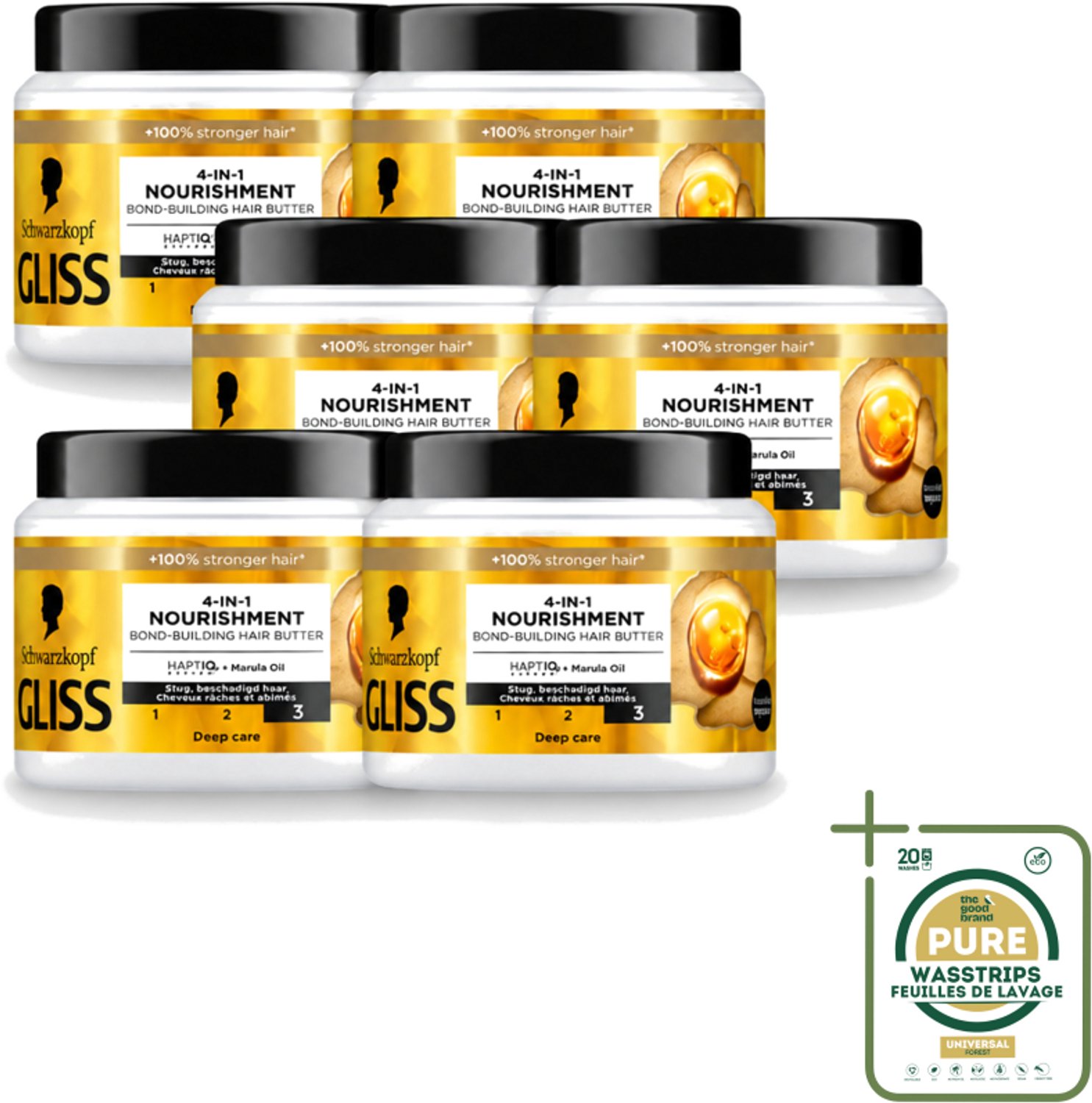6 x Gliss - Haarmasker - 4in-1 Hair Butter - Voor Intensieve Herstelverzorging - 400 ml - Wasstrips - Haarverzorging - Haarmasker - Herstelhaar - Droog Haar - Beschadigd Haar