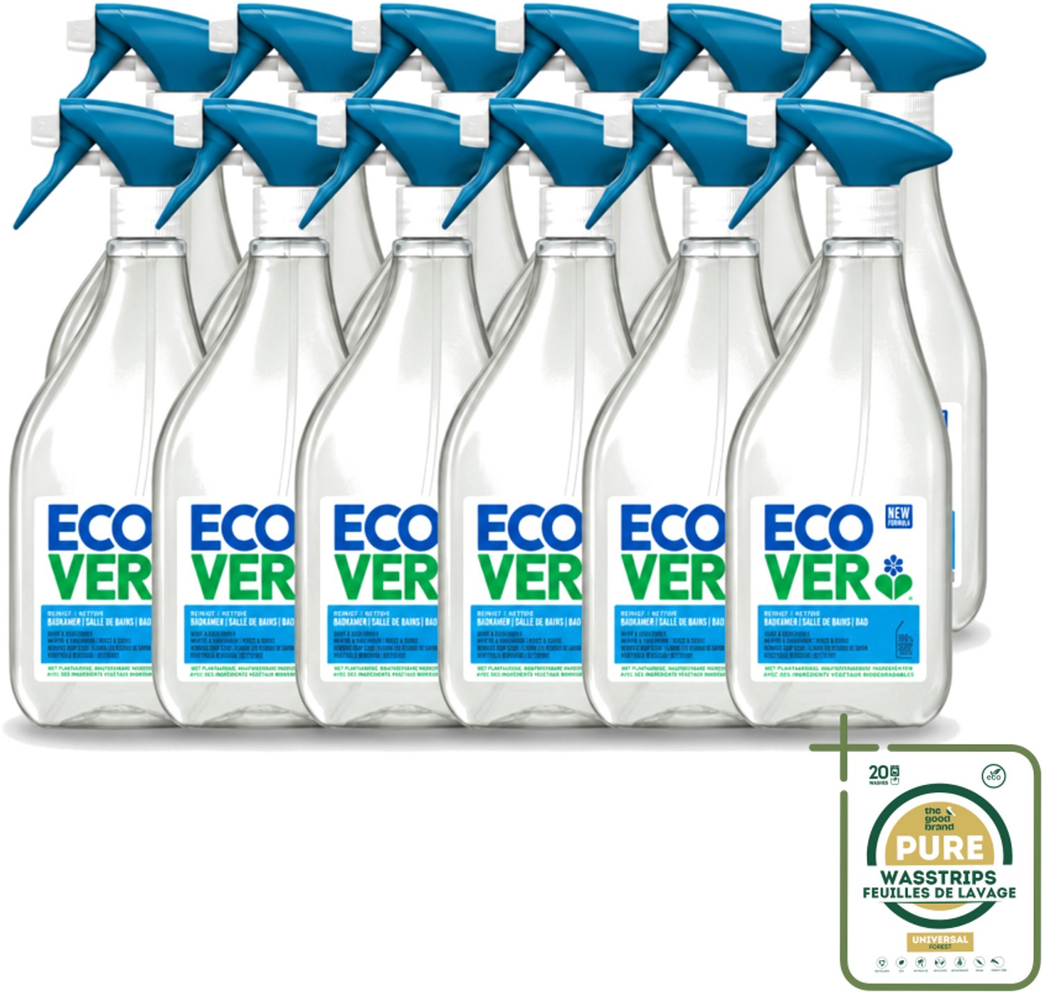 12 x Ecover - Badkamerreiniger - Munt & Komkommer - 500 ml - Wasstrips - Badkamerreiniger - Kalkverwijdering - Zeepresten Verwijderen - Natuurlijke Badkamerreiniger - Munt En Komkommer Geur