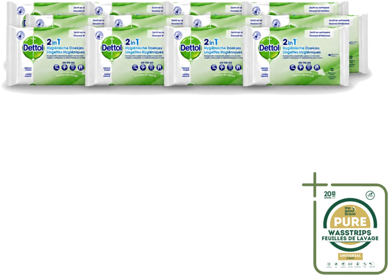 12 x Dettol - Reinigingsdoekjes - 2-in-1 Reiniging & Desinfectie - On the Go - 12 Doekjes - Wasstrips - Reinigingsdoekjes - Hygiëne - Desinfectie - Bacteriënbestrijding - Handen Reinigen