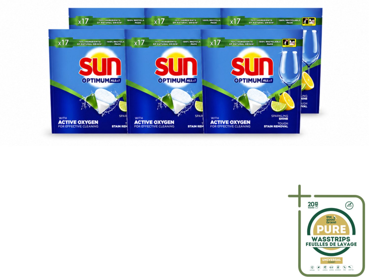 6 x Sun - Vaatwascapsules - Citroen - 17 capsules - Wasstrips - Vaatwasmiddel Citroen - Vaatwascapsules - Reinigingsmiddel - Vaatwasser - Glans