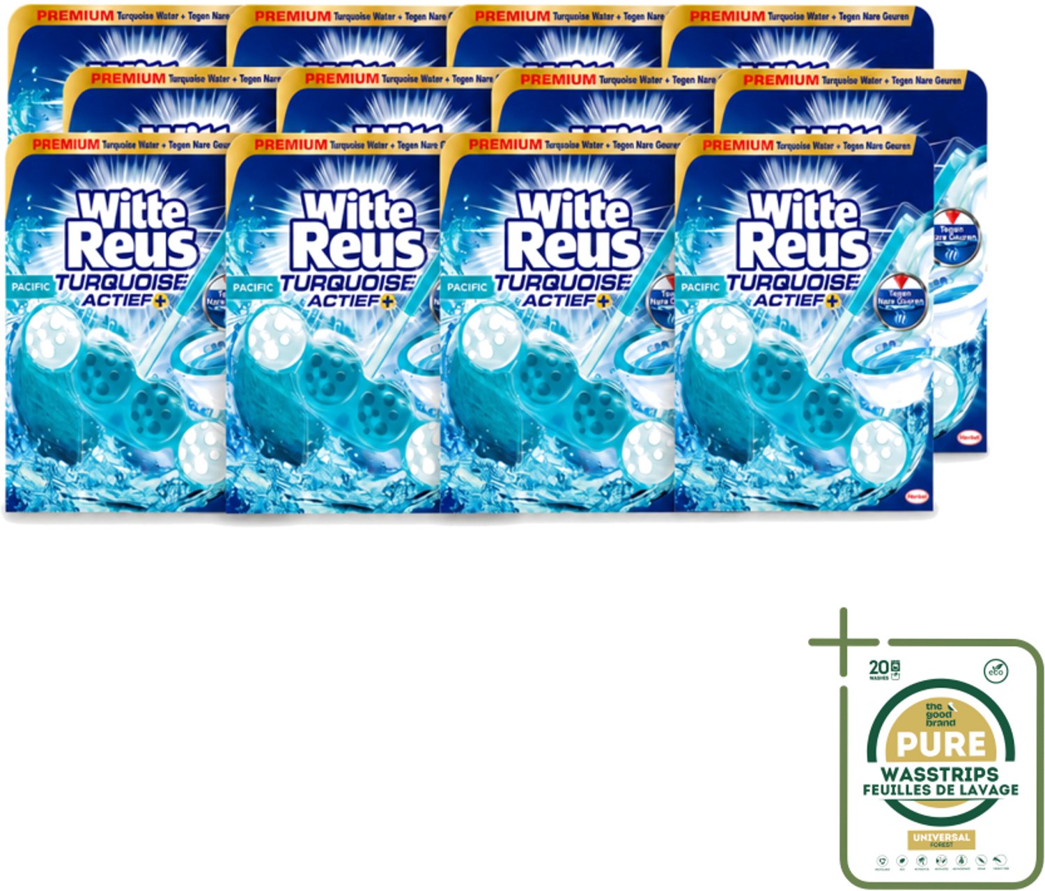 12 x Witte Reus - Turquoise Actief Toiletblok - 1 Toiletblok - Wasstrips - Toiletblok - Reiniging - Frisheid - Schone Toilet - Turquoise Water