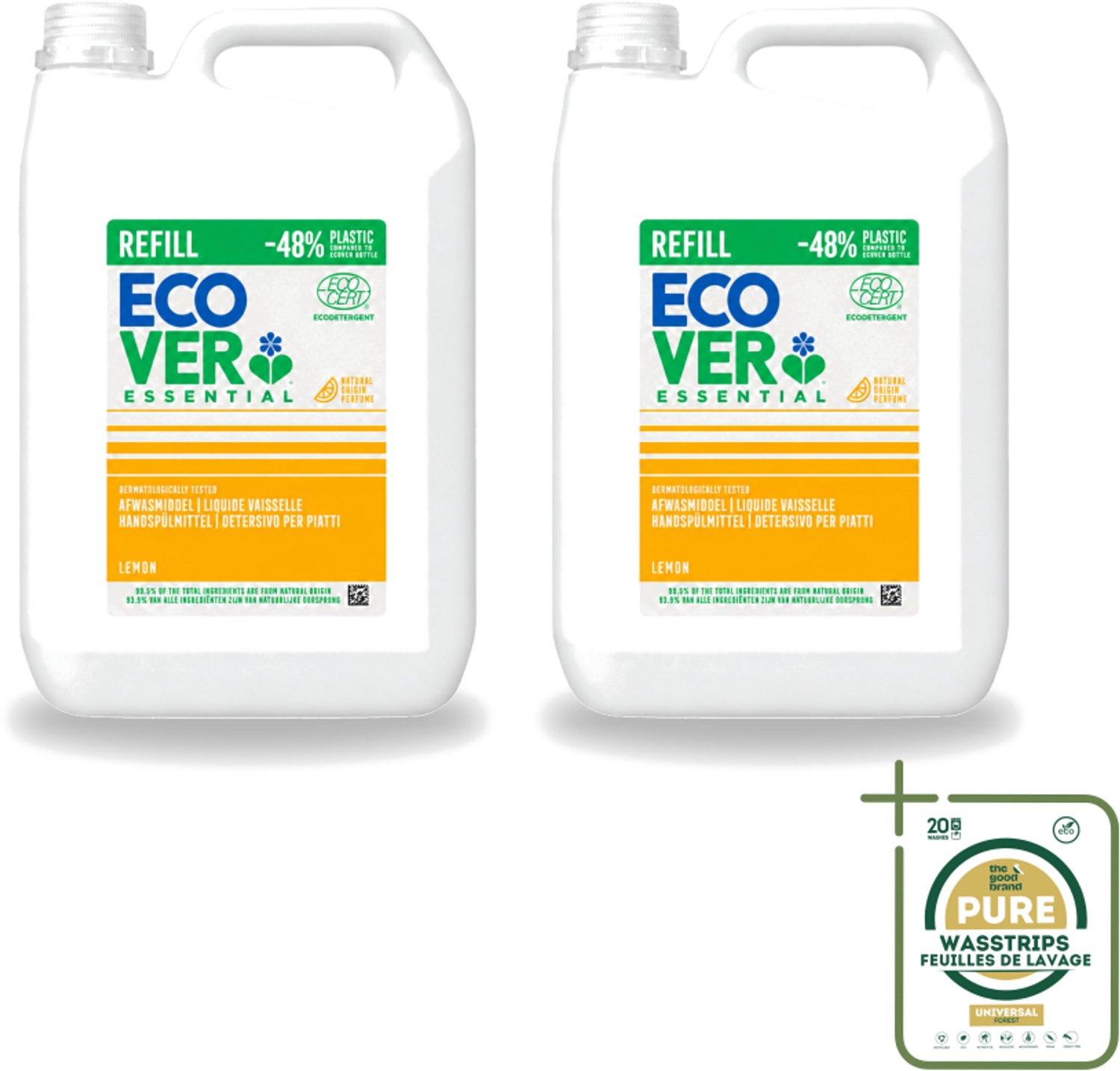 2 x Ecover - Afwasmiddel - Essential Citroen - 5 liter - Wasstrips - Afwasmiddel Citroen - Natuurlijk Afwasmiddel - Plantaardig Afwasmiddel - Vet Afbreekend Afwasmiddel - Milieuvriendelijk Afwasmiddel