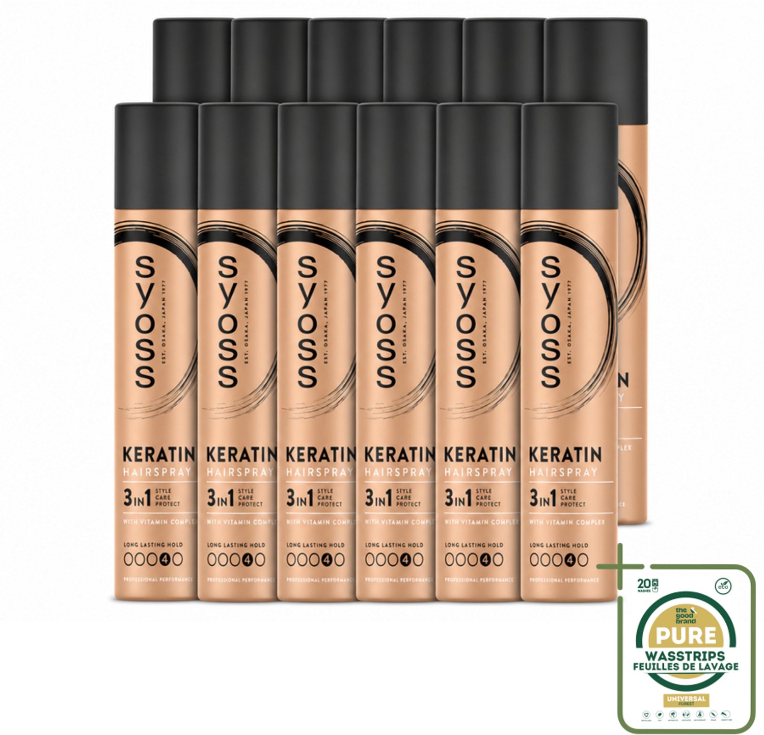 12 x Syoss - Keratin - Haarspray - Versterkt & Fixeert - 300 ml - Wasstrips - Haarspray - Haarversterking - Haarfixatie - Haarverzorging - Keratine