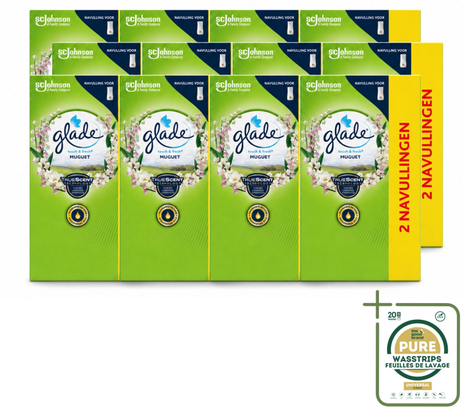 12 x Glade - Touch & Fresh Navulling - Lelietje-van-dalen - 2 × 10 ml - Wasstrips - Luchtverfrisser - Geur - Fris - Bloemige Geur - Muguet