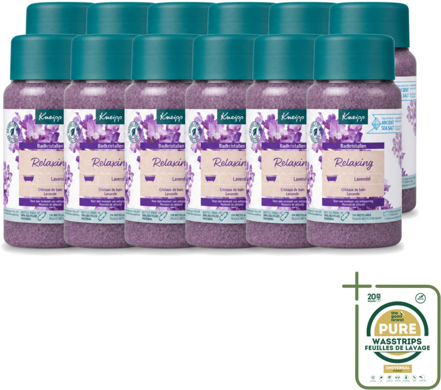 12 x Kneipp - Badzout - Badkristallen - Lavendel - 600 g - Wasstrips - Badzout - Badkristallen - Ontspanning - Lavendel - Thermaal Zout