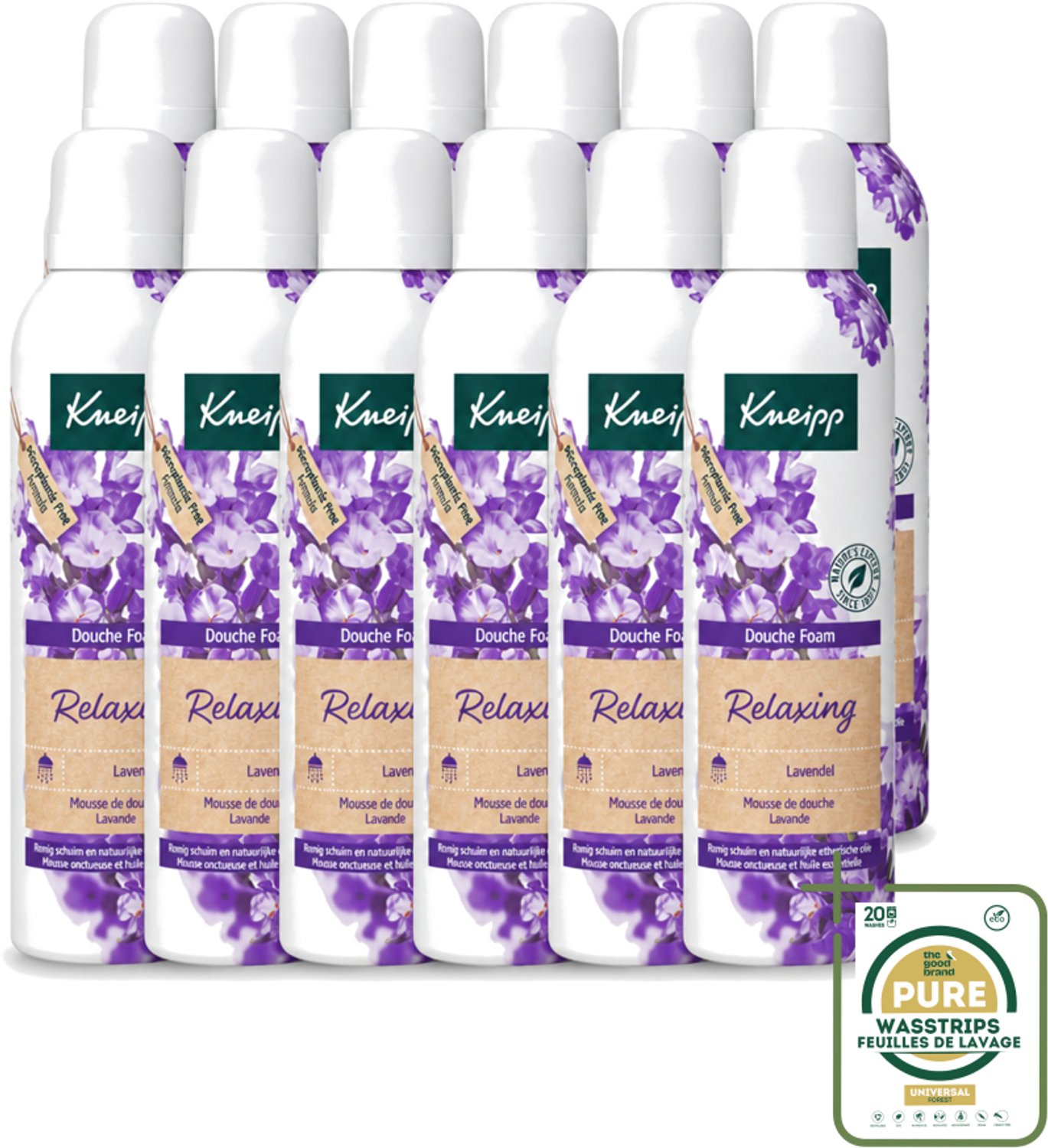 12 x Kneipp - Douche schuim - Relaxing - Lavendel - 200 ml - Wasstrips - Douche Schuim - Ontspanning - Lavendel - Rust - Huid Verzorging