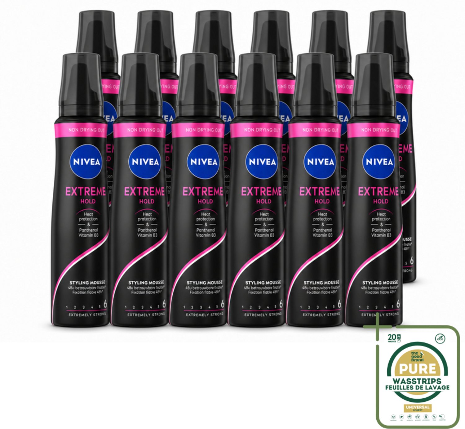 12 x NIVEA - Haarschuim - Extreme Stevigheid - 48 Uur Lang Bescherming - 150 ml - Wasstrips - Haarmousse Extreme Stevigheid - Haarmousse 48 Uur - Haarmousse Met Panthenol - Haarmousse Met Vitamine B3 - Haarmousse Zonder Siliconen