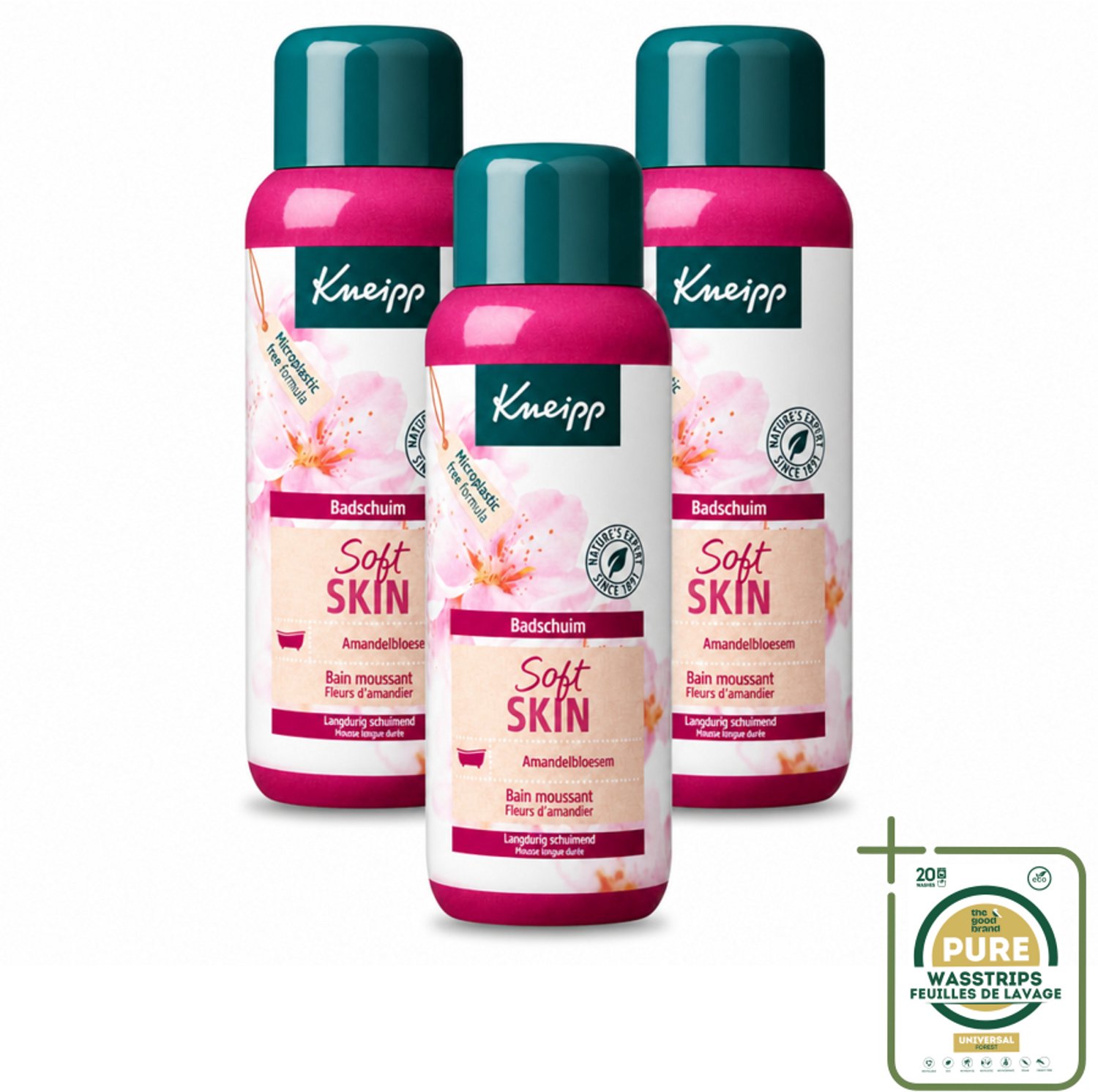 3 x Kneipp - Badschuim - Amandelbloesem - Voor droge en gevoelige huid - 400 ml - Wasstrips - Badshuim - Droge Huid - Gevoelige Huid - Amandelolie - Natuurlijke Verzorging
