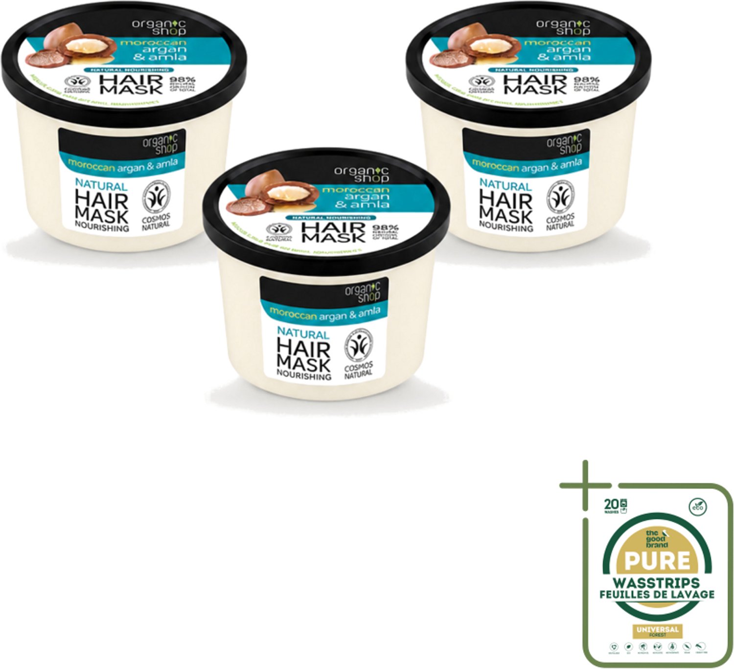 3 x Organic Shop - Haarmasker Argan & Amla - Herstellend en Verzorgend - 250 ml - Wasstrips - Haarmasker - Herstel Haar - Beschadigd Haar - Arganolie - Amla Extract