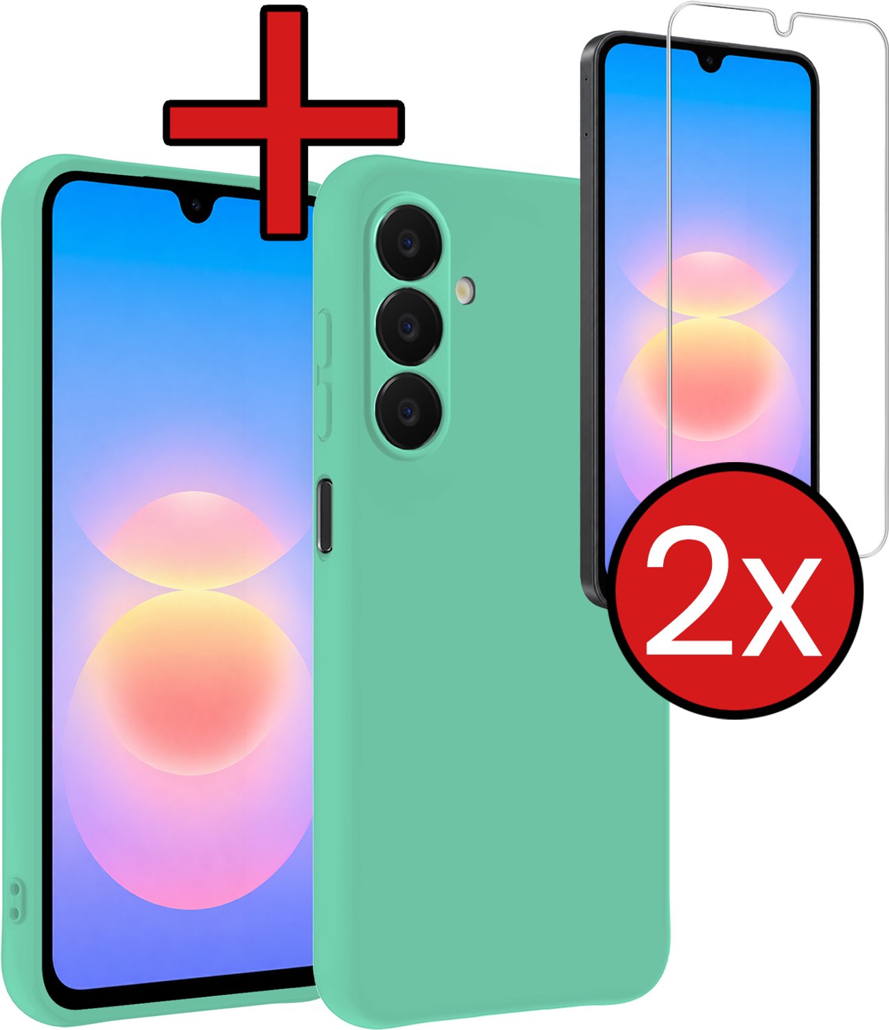 Hoesje - Met 2x Screenprotector - Geschikt voor Samsung Galaxy A18 - Sterk & Shockproof - Telefoon Hoes - Back Cover - Siliconen Case - Telefoonhoes - Mint Groen