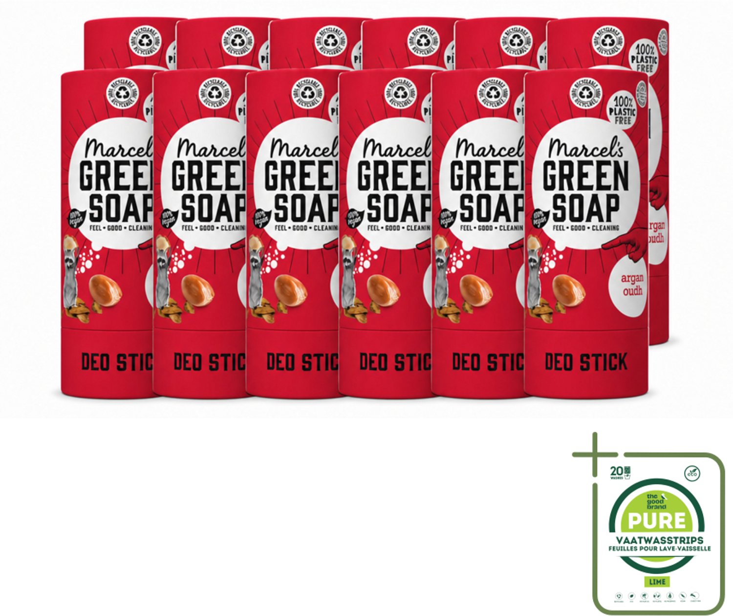 12 x Marcel's Green Soap - Deodorant Stick - Argan & Oudh - Langdurige frisheid - 40 gr - Grootverpakking - Vaatwasstrips - Deodorant - Argan - Oudh - Natuurlijke Deodorant - Frisheid