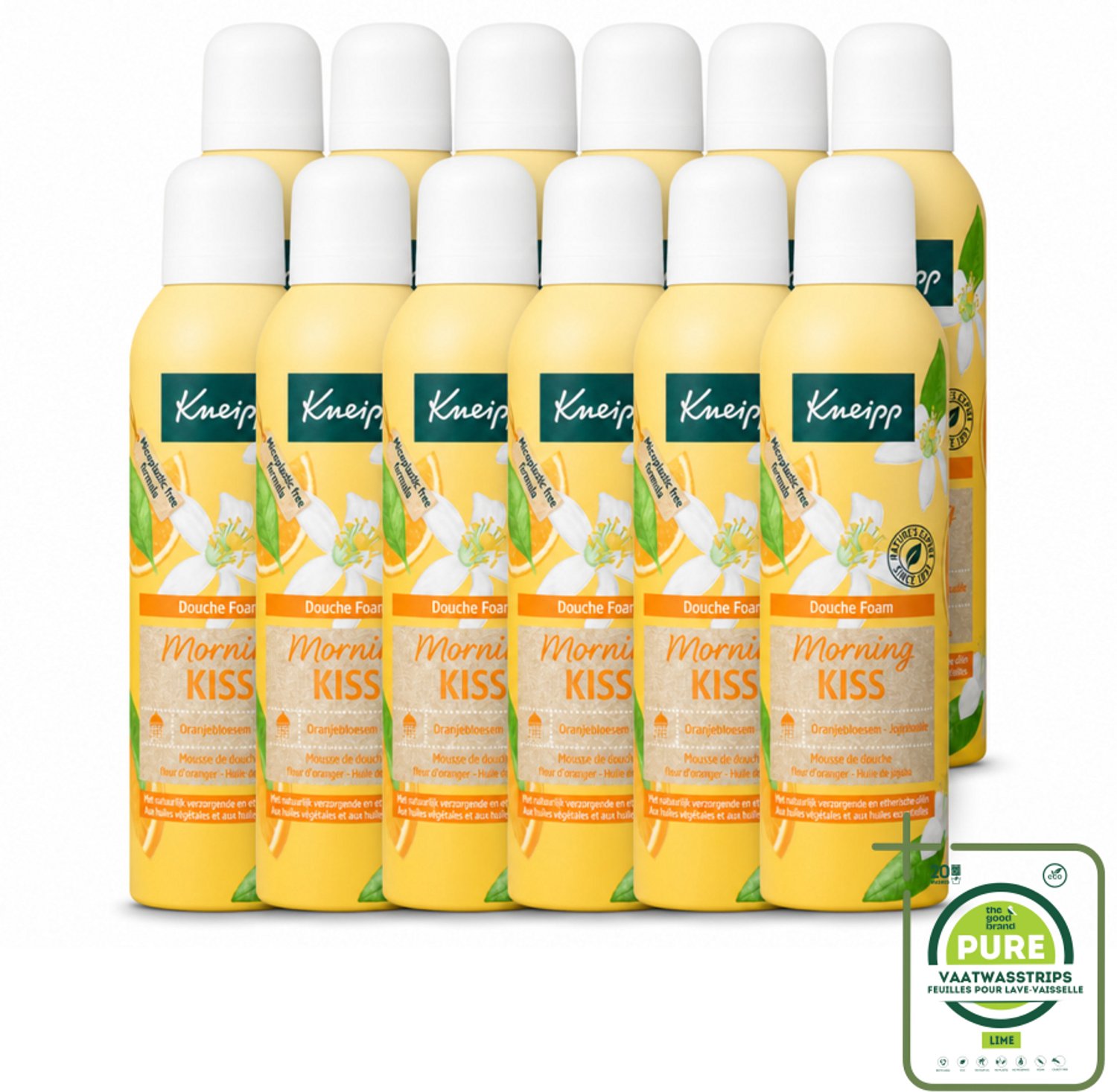 12 x Kneipp - Douche schuim - Morning Kiss - Oranjebloesem - 200 ml - Grootverpakking - Vaatwasstrips - Douche Foam - Ochtendritueel - Natuurlijke Verzorging - Oranjebloesem - Schuim Voor Douche