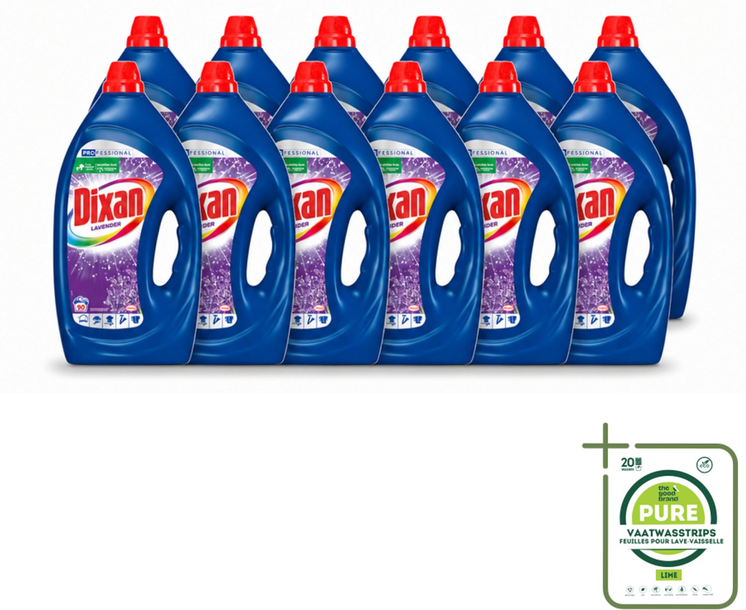 12 x Dixan - Vloeibaar wasmiddel - Fresh Lavender - Professional - 90 wasbeurten - Grootverpakking - Vaatwasstrips - Wasmiddel - Waskracht - Frisse Geur - Lavendel - Reiniging
