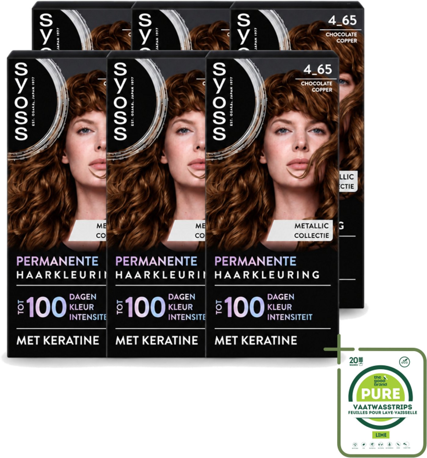 6 x SYOSS - Permanent Coloration 4-65 - Haarverf - Permanente Haarkleuring - Chocolate Copper - Grijsdekking - Grootverpakking - Vaatwasstrips - Haarkleur - Permanent Haarkleuren - Chocolade-koper - Keratine - Haarverzorging