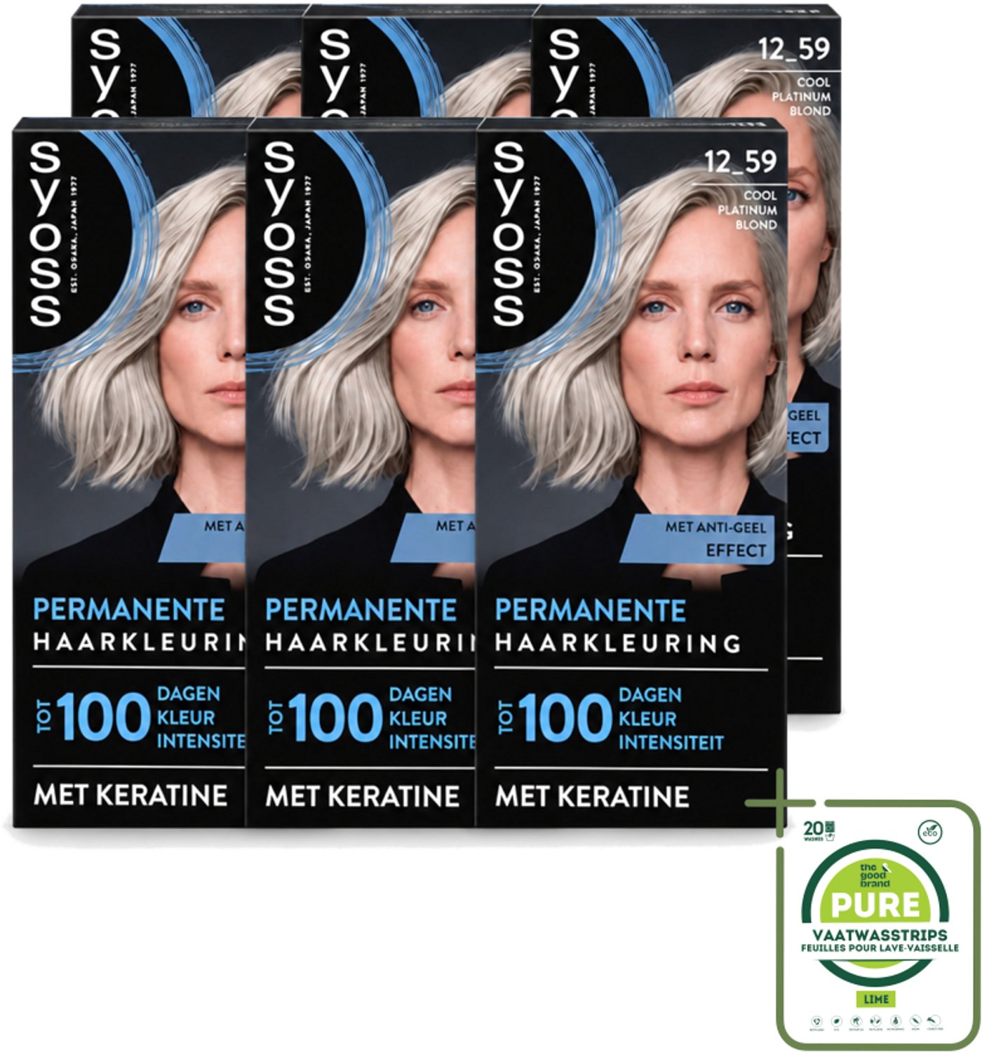 6 x SYOSS - Coloration 12-59 Cool Platinum Blond - Haarverf - Grijsdekking - Vermindert Haarbreuk - Grootverpakking - Vaatwasstrips - Permanente Haarkleuring - Haarkleur - Grijsdekking - Keratine - Haarkleur Intensiteit