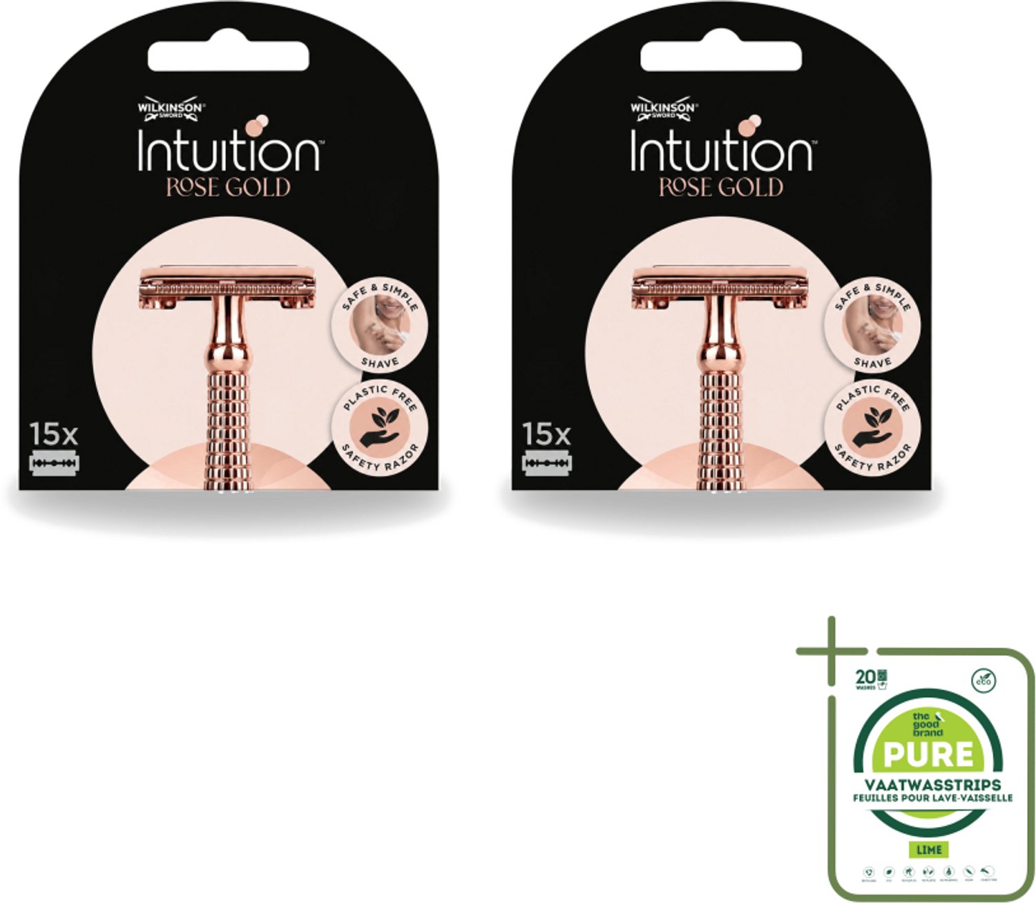 2 x Wilkinson Intuition - Navulmesjes - Rose Gold Safety Razor - Luxe - 15 mesjes - Grootverpakking - Scheermesjes - Navulmesjes - Scheerresultaat - Huidverzorging - Gevoelige Huid