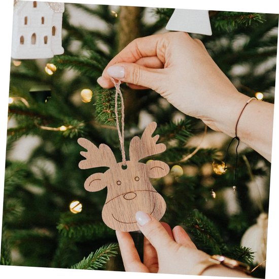 30 Stuks Delige Onbewerkte Houten Rendier Hangornamenten met Jute Touw voor DIY Kerstdecoratie voor Creatieve Feestelijke Woondecoratie Kerstboomversiering — afbeelding 2